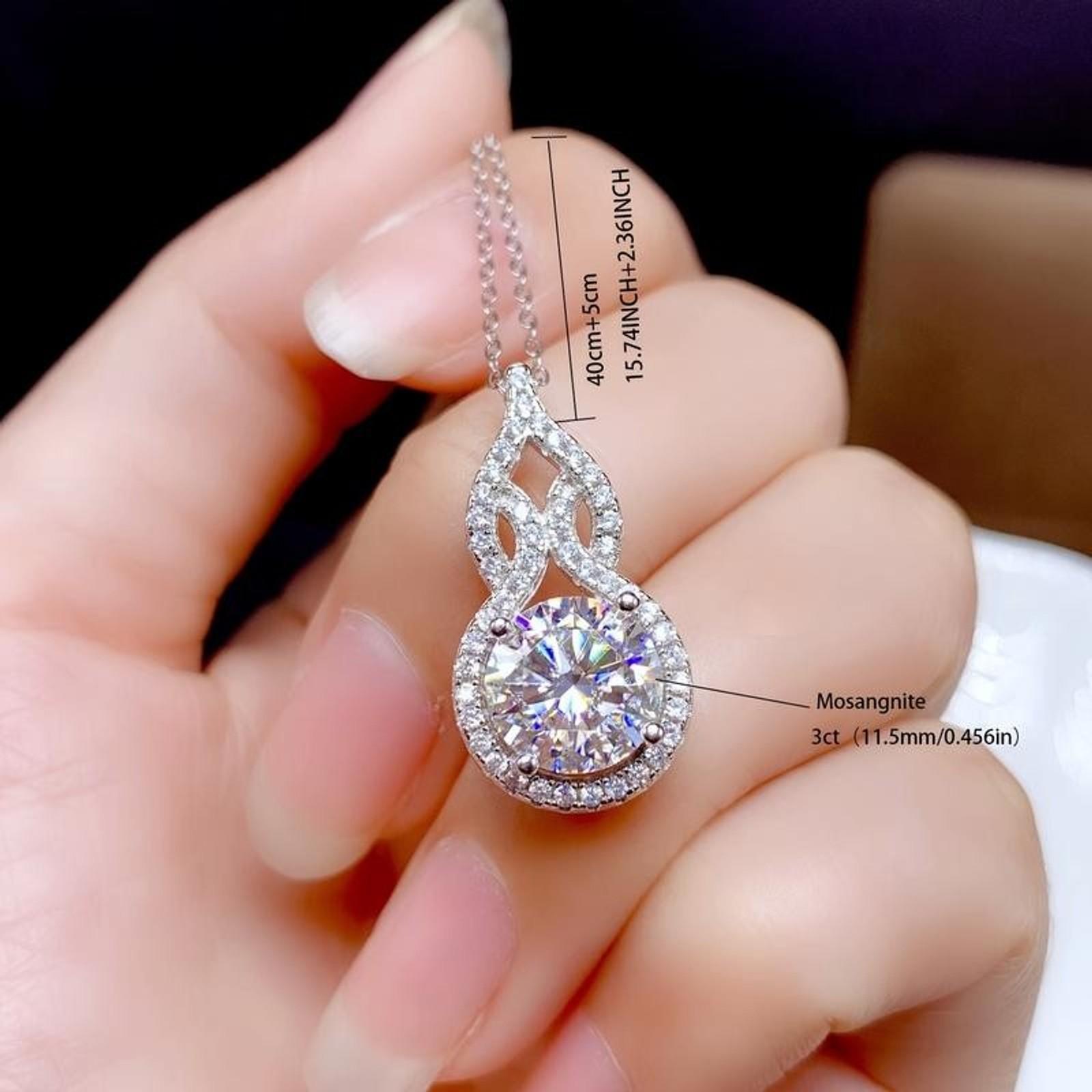 3-Carat Moissanite S925 Pure Silver Droplet Shaped Pendant Necklace, Elegant Wedding Jewelry, Women's Birthday and Mother's Day Gifts
