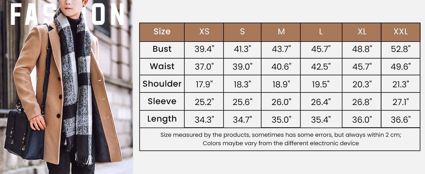 Kingapril Men's Wool Blend Pea Coat Notched Collar Single Breasted Overcoat Warm Winter Trench Coat Windproof Casual Jacket Plain Menswear Long Sleeve
