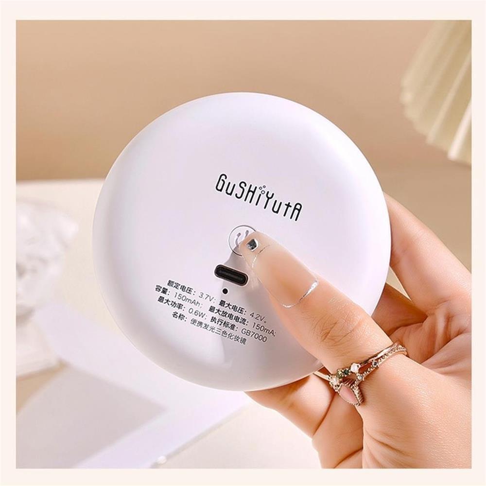 ✨A portable and compact illuminated vanity mirror for travel, USB rechargeable with three-color dimmable lighting, a pocket-sized touch-up mirror, an essential tool for daily makeup.