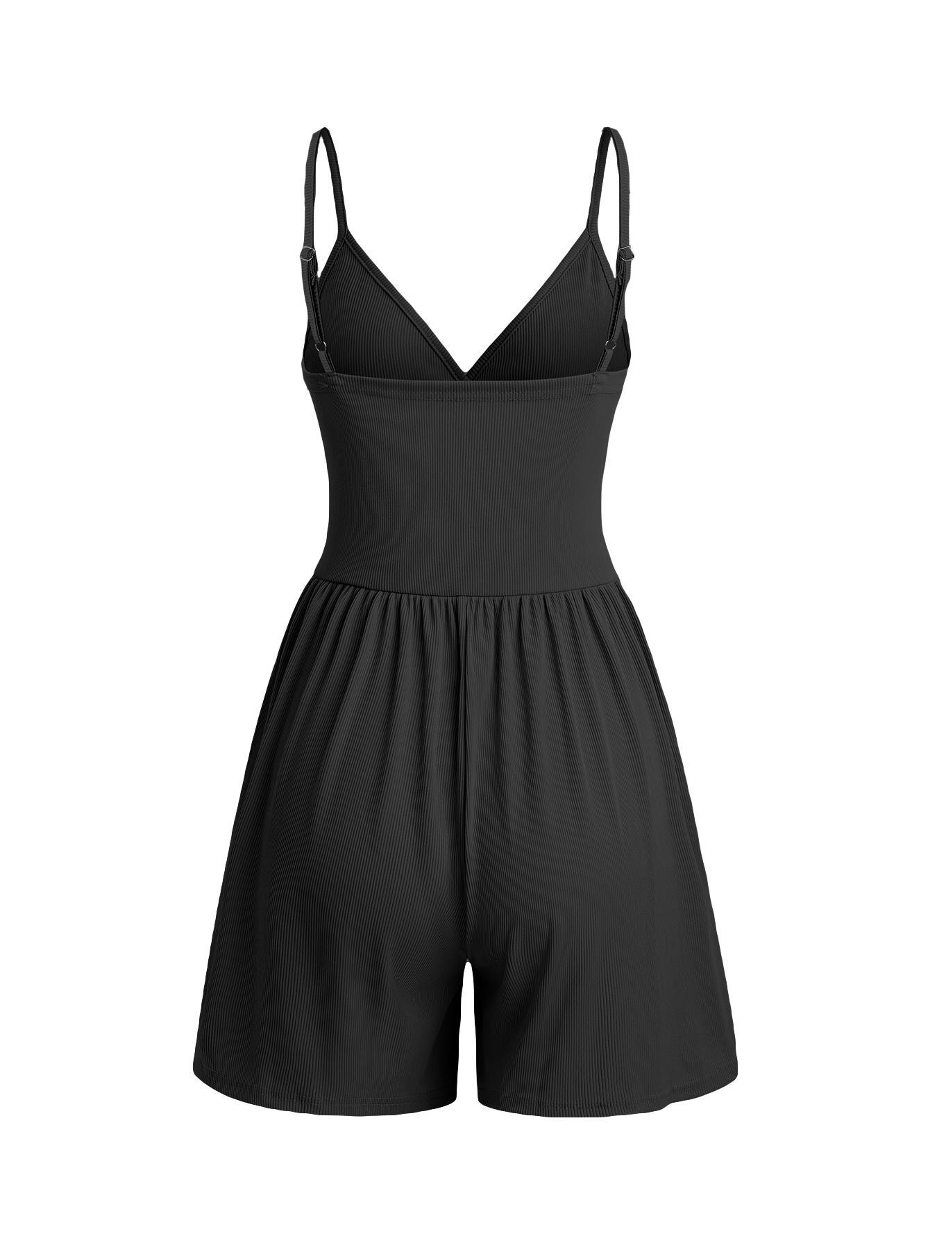 Women's Plain Backless Wrap Cami Romper, Casual Adjustable Spaghetti Strap Sleeveless Wide Leg Romper, Summer Outfits 2026, Minimalist Ladies Clothes for Daily Wear