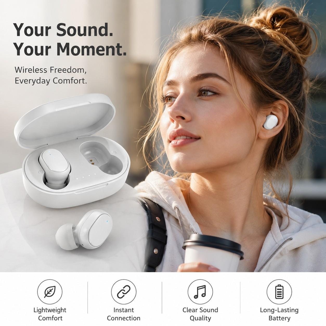 Wireless Earbuds With Portable Charging Case, Mini In-Ear Headphones, Touch Control, Lightweight Comfort, Stereo Sound Earphones For Music, Calls, Travel, Workout, Daily Use