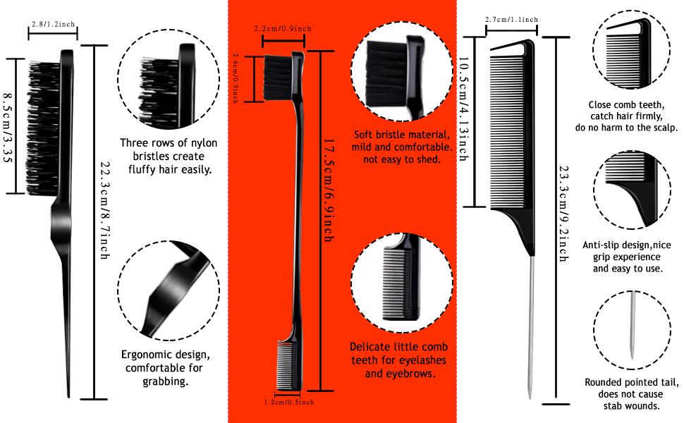 Curly Hair Brush Set 17 Counts Detangler Brush Wide Tooth Comb Nylon Bristle Satin Bonnet Hair Clips Edge Brush for All Hair Types Black&Purple