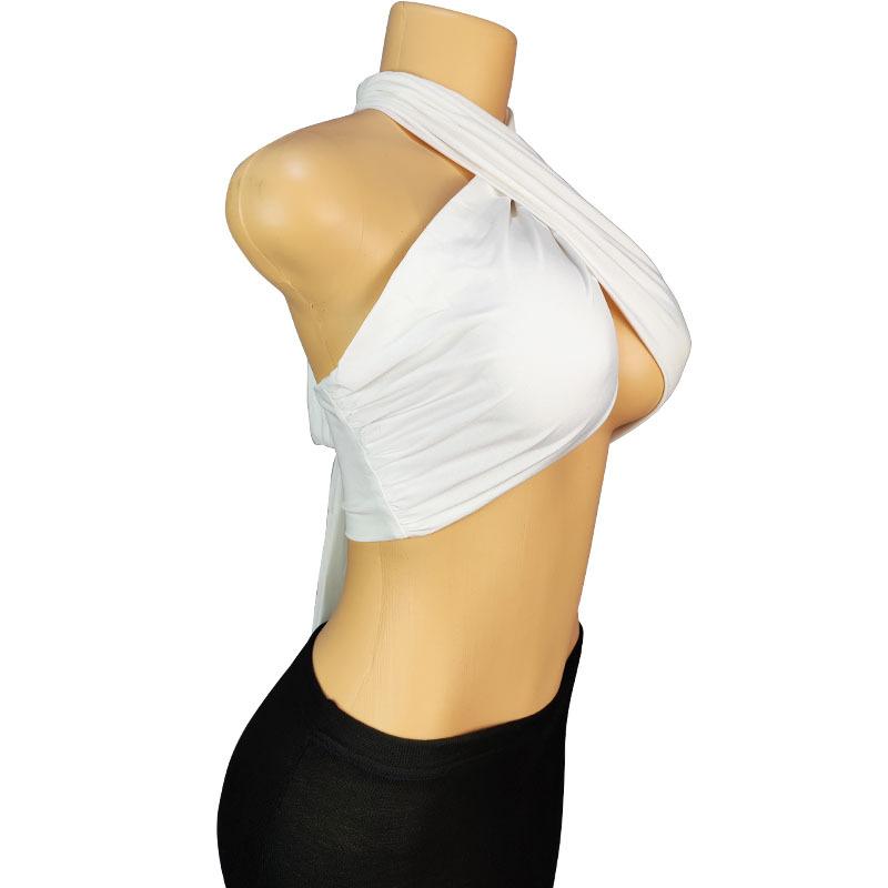 Sexy Tank Top Cross Bandage Backless Sleeveless Halter Crop Tops Women Bare Midriff Camisole Female Tube Top Cropped Vest