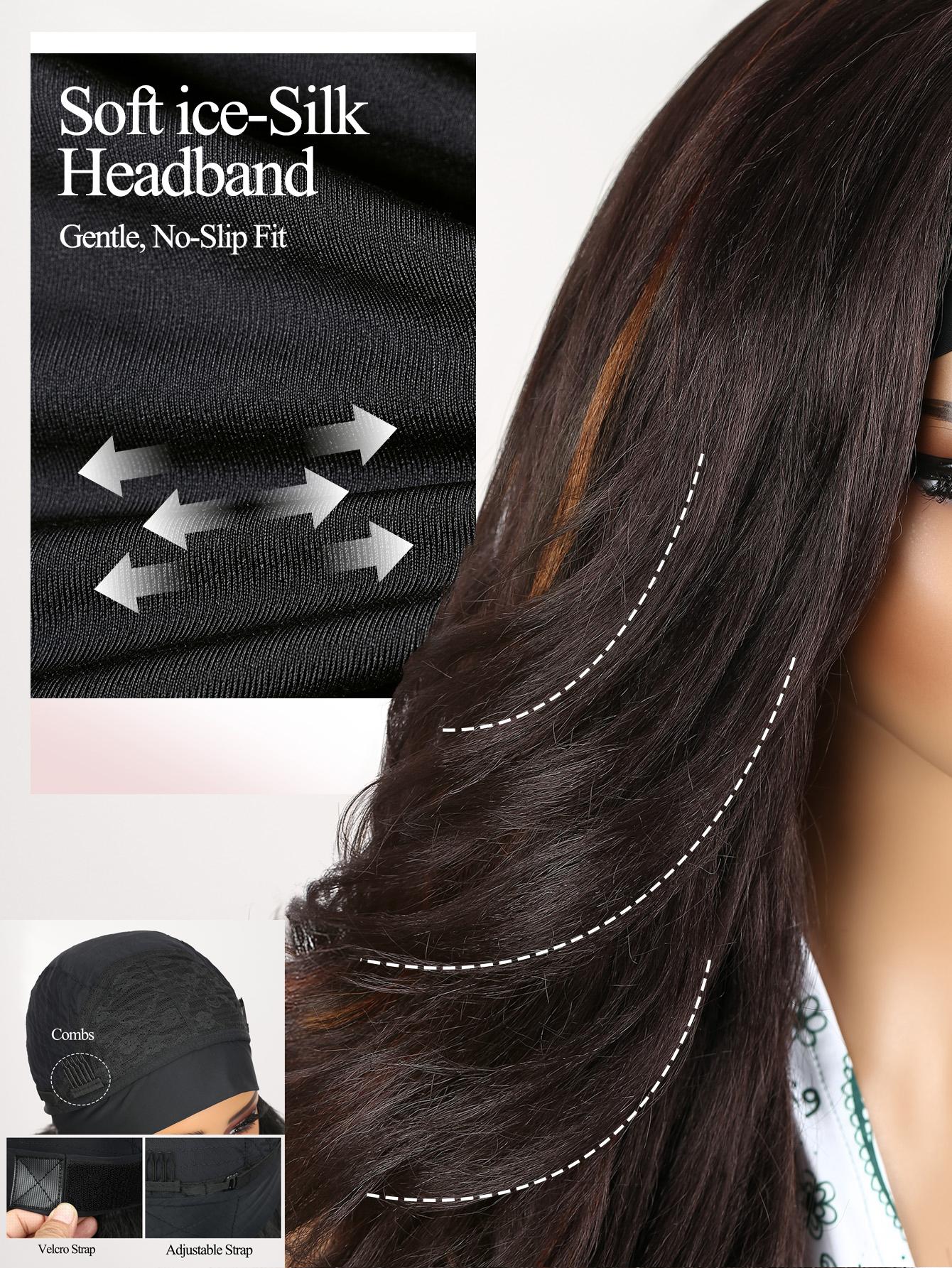 Yaki Body Wave Headband Wig for Women, Synthetic Fiber Wigs Curly Wavy 26 Inch Long Kinky Straight, Glueless Lightweight, Heat Resistant, Daily Use