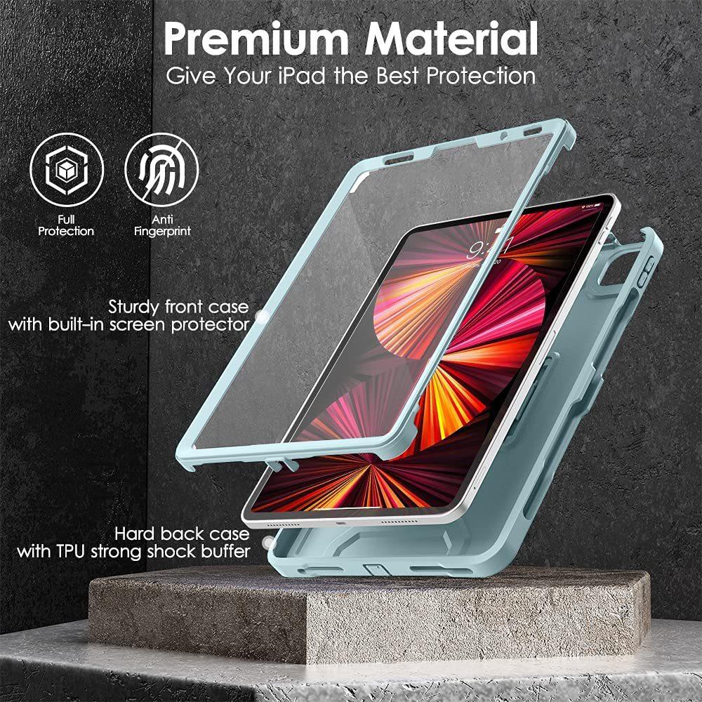 Heavy Duty Shockproof Case for iPad Pro 11", iPad Air 4 5 (2021), Full Body Protective Cover with Built-in Screen Protector, Pencil Holder & Kickstand, Rugged Drop Proof Case for iPad Tablet