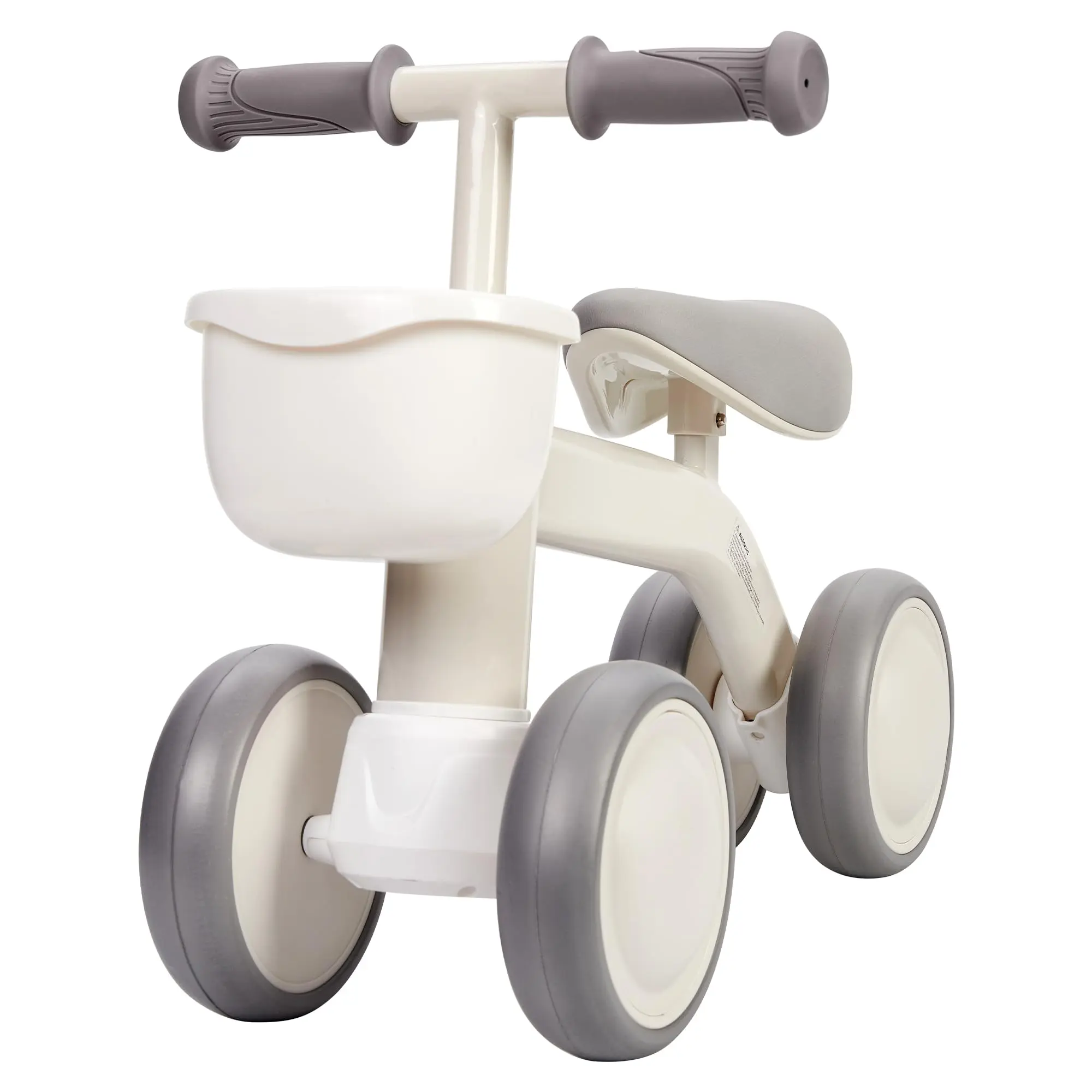 Lightweight & Safe 4-Wheel Toddler Tricycle – Adjustable Seat, Removable Basket, Pedal-Free Baby Balance Bike for 1-2 Year Old Boys & Girls, Supports Up to 55 lbs – Perfect First Gift
