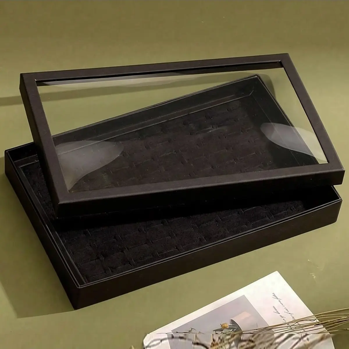 Ring Jewelry Box with Clear Lid, Earring Display Tray, Velvet Ring Storage Tray, Dustproof Jewelry Case, Simple Style Jewel Case, Organizer Box, Display Container