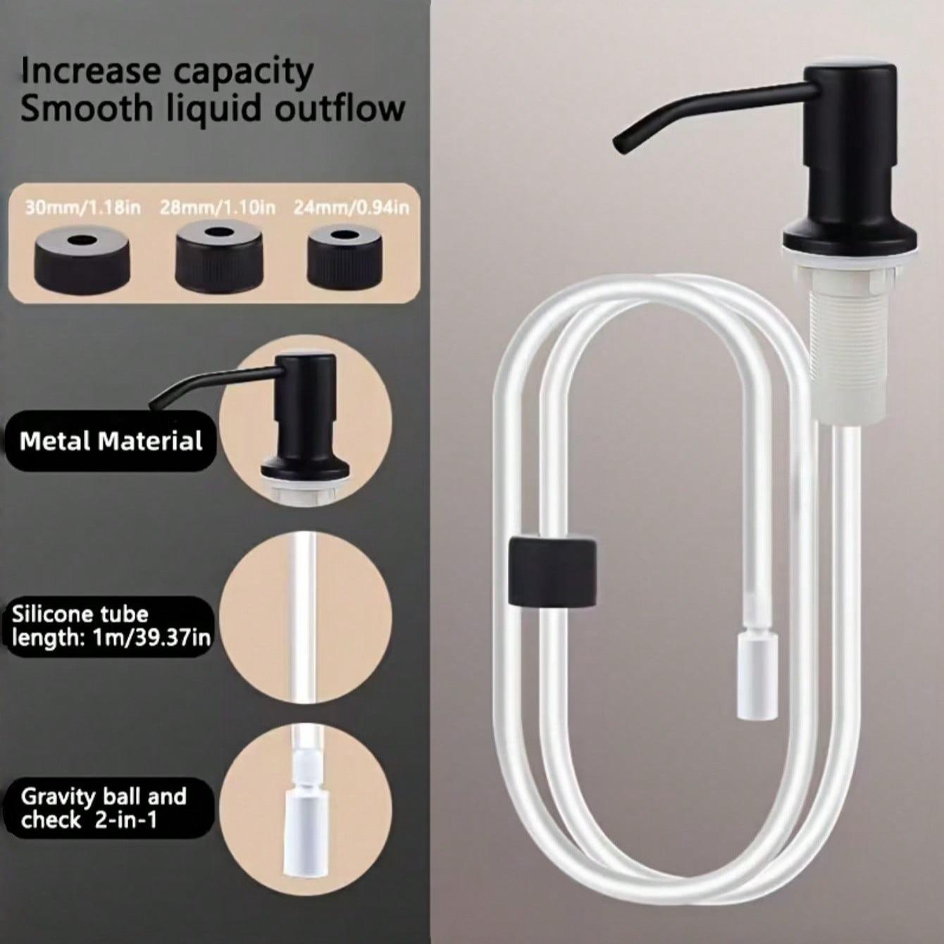 Kitchen Sink Liquid Soap Dispenser Pump Set, Extended Silicone Tube Press Head Kit, Stainless Steel Press Head, Soft Hose Bottle Accessories
