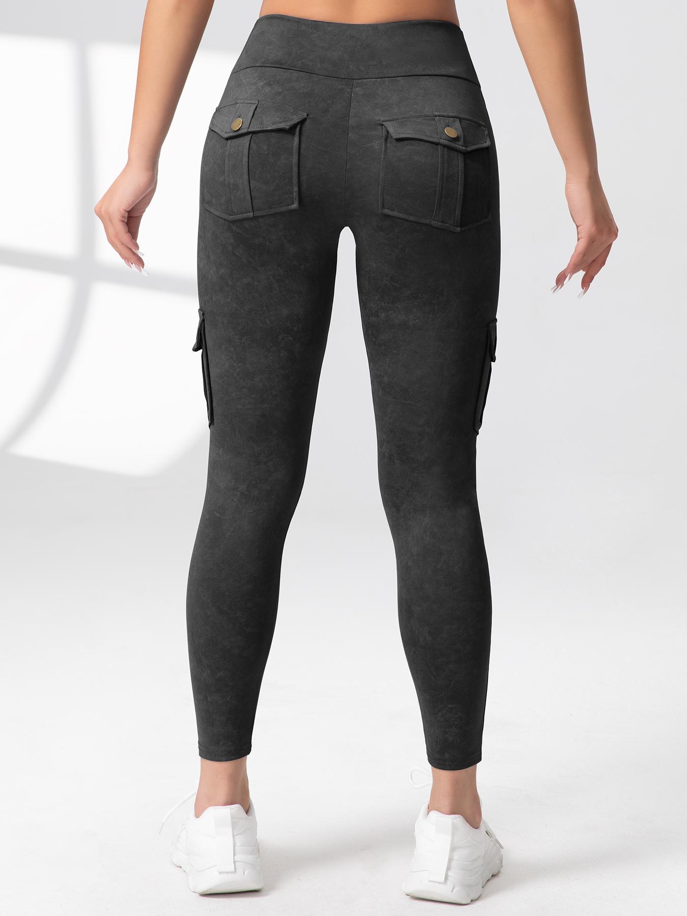 CHRLEISURE 2PCS Cargo Pants Workout Cargo Leggings with Four Pockets For Women Gym Yoga High Waist Leggings