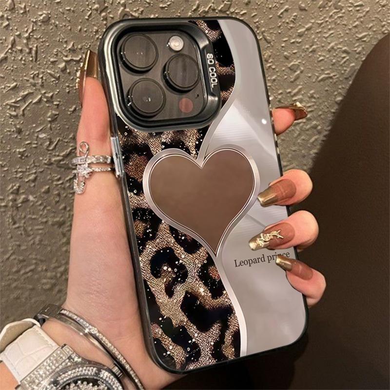 Leopard Heart Patchwork Hard Case Protection Phone Cover Accessories, Compatible with iPhone 17 Pro Max, 17 Air, iPhone 16-11 Pro Max, X, XR, XS Max, 7, 8 Plus, Se