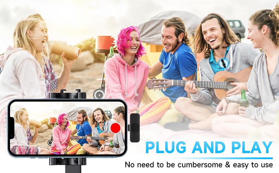 2pcs Lavalier Wireless Microphone for iPhone iPad, Wireless Lapel Microphone with Clear Audio for Recording, Wireless Microphone for Video Recording, Game Live Streaming, Interviews, Vlog