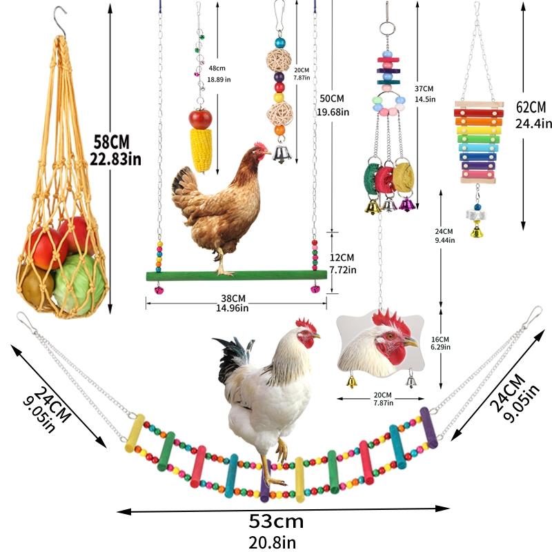 Random Color Chicken Swing & Feeder Net, Chicken Swing & Feeder Net Wood Bird Grinding Teeth Toy, Farm Animal & Poultry Supplies