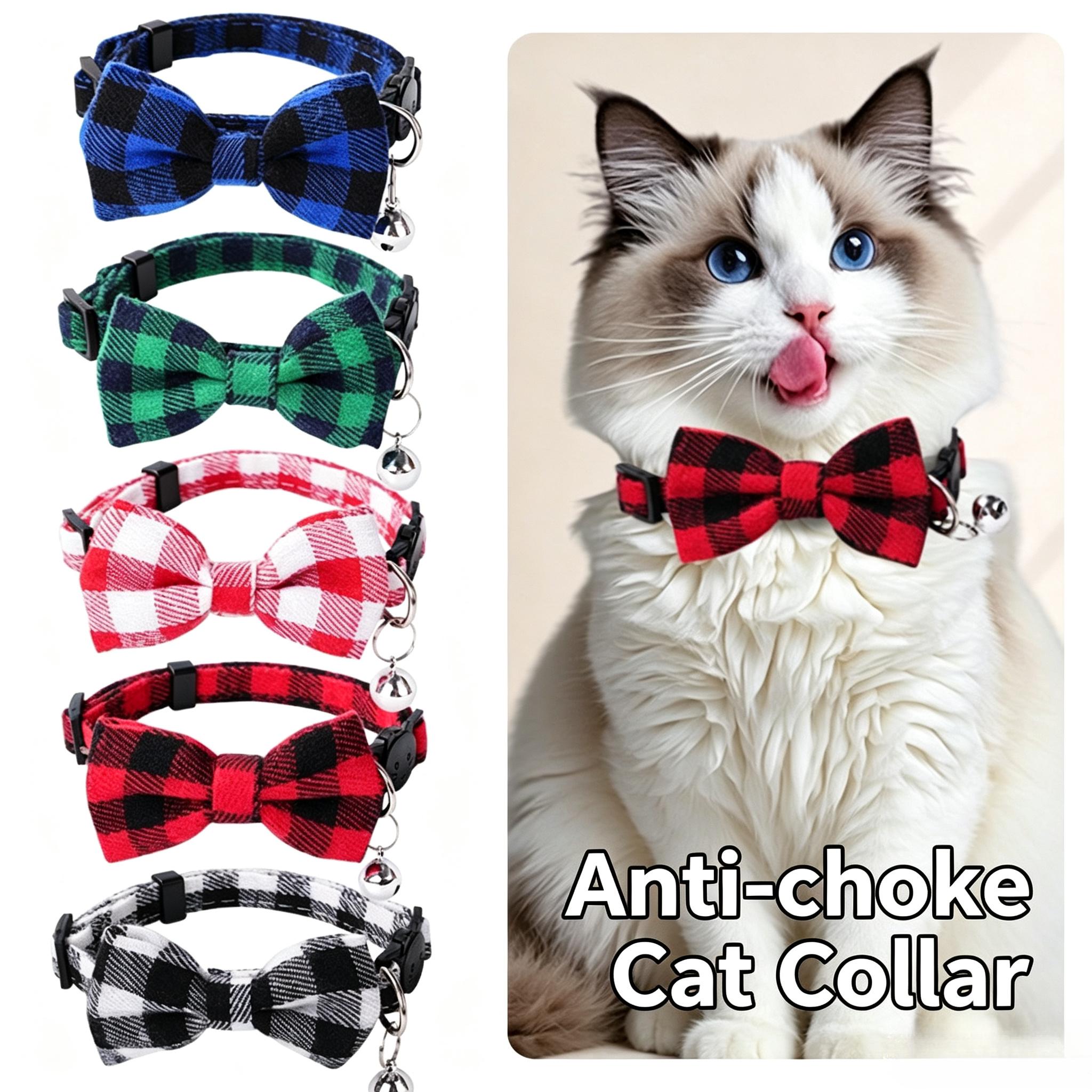 2-piece set of plaid cat bow ties with bells, pet bell collar with patches, anti-pull cat and dog collar, universal gentleman bow tie collar