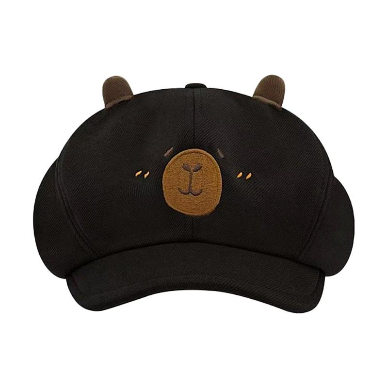 Cute Kirby Party Beret Hat for Women, Lightweight Material with Ears and Embroidered Face Pattern, Comfortable and Breathable for Birthday Parties and Themed Events