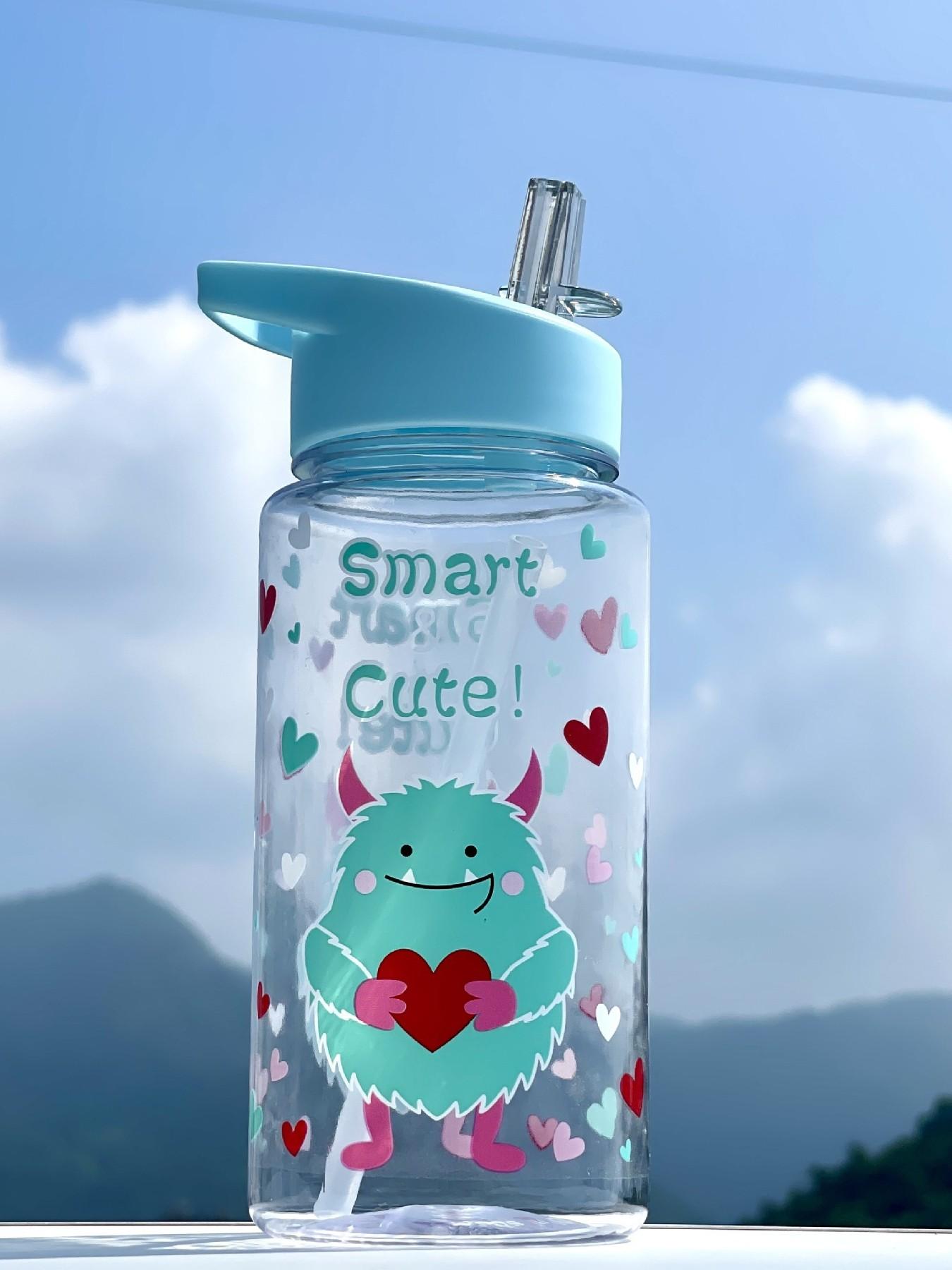 1pc Cross-Border Cartoon Pattern Personalized Plastic Water Bottle, Portable Handle, Space Cup, Straw, Ideal for Outdoor Sports