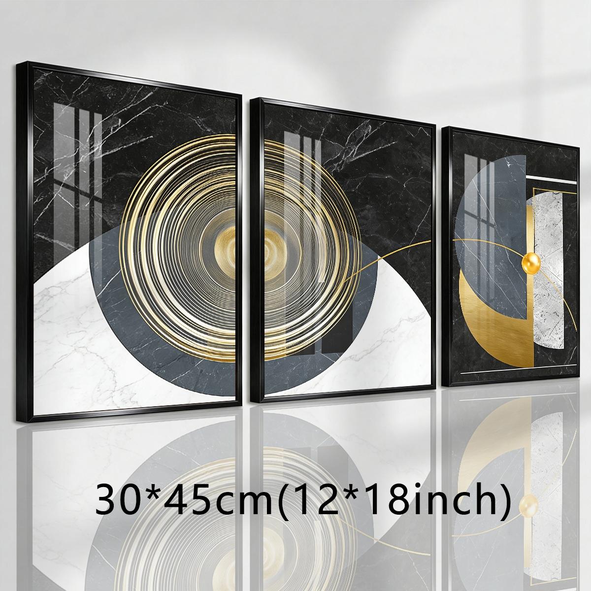 3 Counts Aluminum Alloy Framed Painting, Geometric Abstract Gold And Marble Art, Home Decoration For Living Room, Bedroom, Office, Restaurant, Hallway Wall Decor, Odorless Print Artwork, Luxury Perfect Gift For Friends And Family