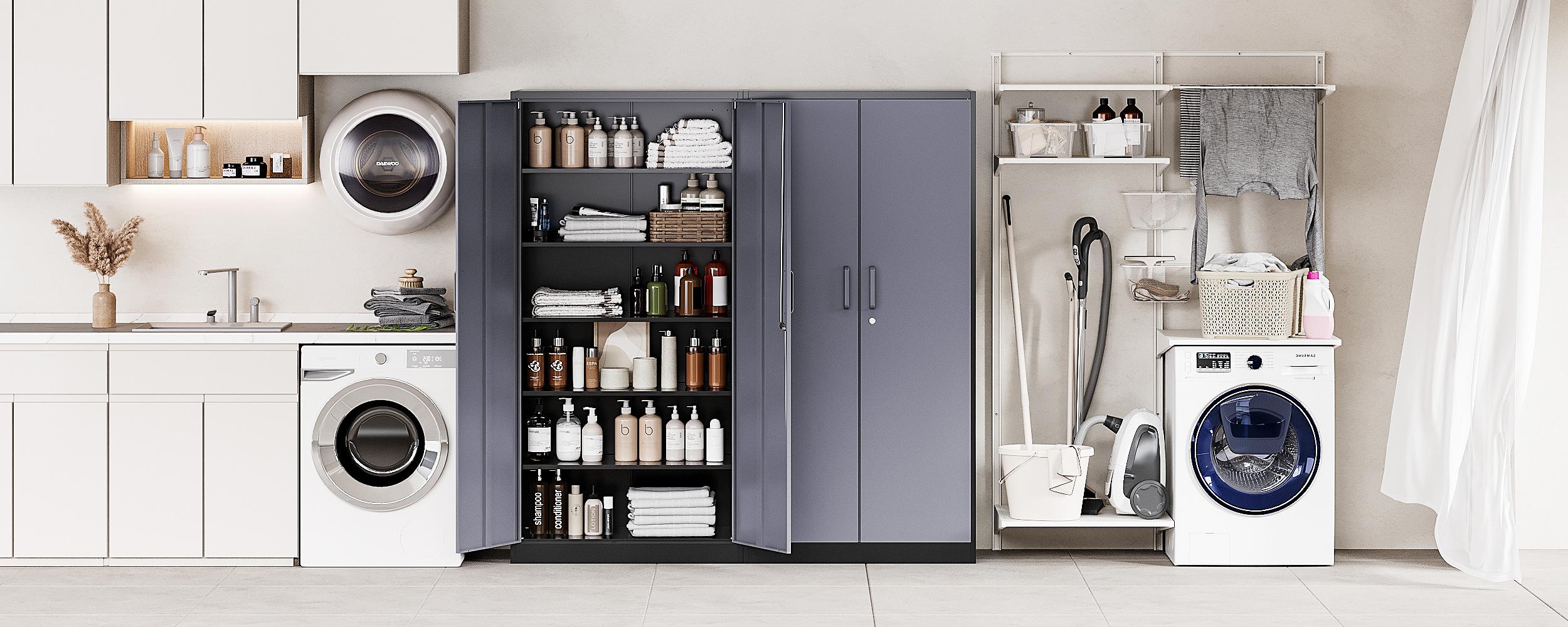 Letaya Metal Storage Cabinet with Lock Door and 5 Shelves, Steel Garage Tool Cabinet for Home Office Utility Room 72" H X 36" W X18 D