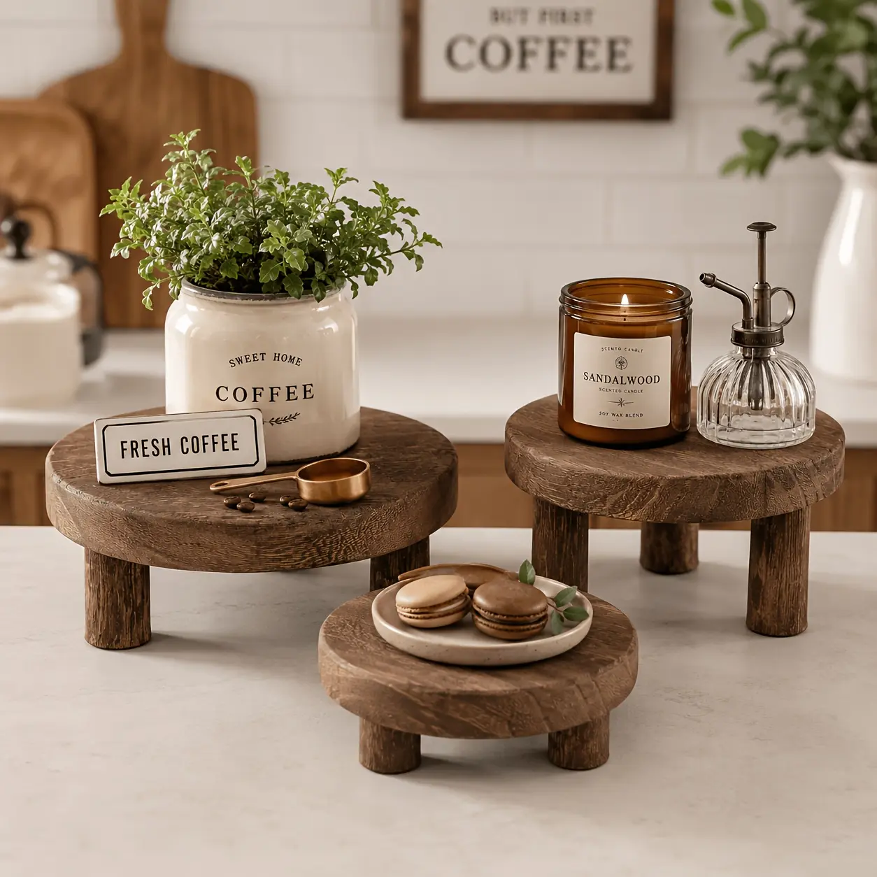 3pcs Vintage Wooden Display Rack Set, Multi-Tier Cake Stand with Elegant Legs, Perfect for Home Decor, Christmas, And Storage, Decorative Showcase | Natural Wood Edges | Polished Surface