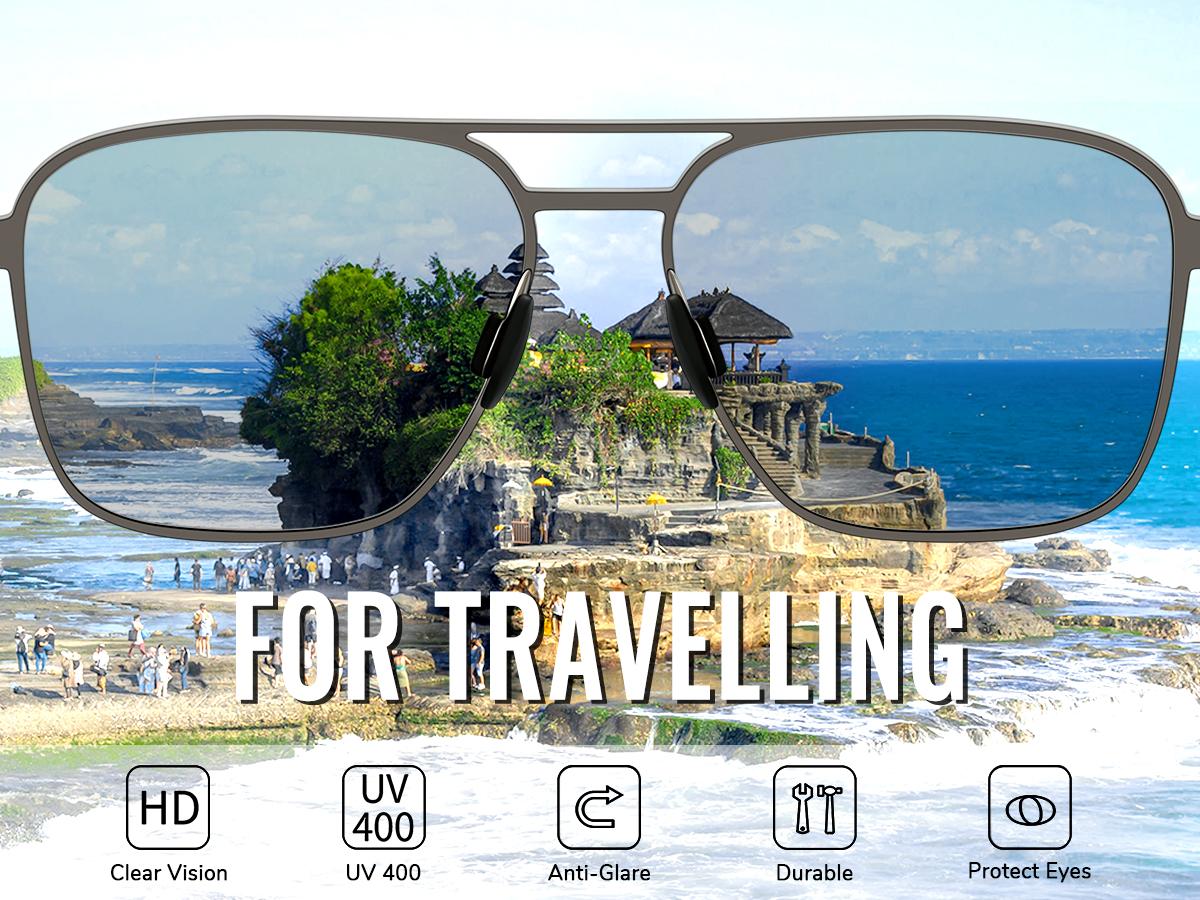 SUNGAIT Polarized Retro Square Aviator Sunglasses for Men Women UV400 Protection Vintage Metal Frame Travel Driving Beach Daily Eyewear Outdoor SGT745