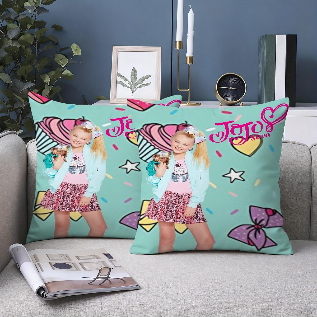 2PC,JoJo Siwa design  inspired pillow cover, 18 inches * 18 inches, double-sided printing, Christmas decoration, sofa waist pillowcase, pillowcase does not contain pillow core. suitable for gift giving