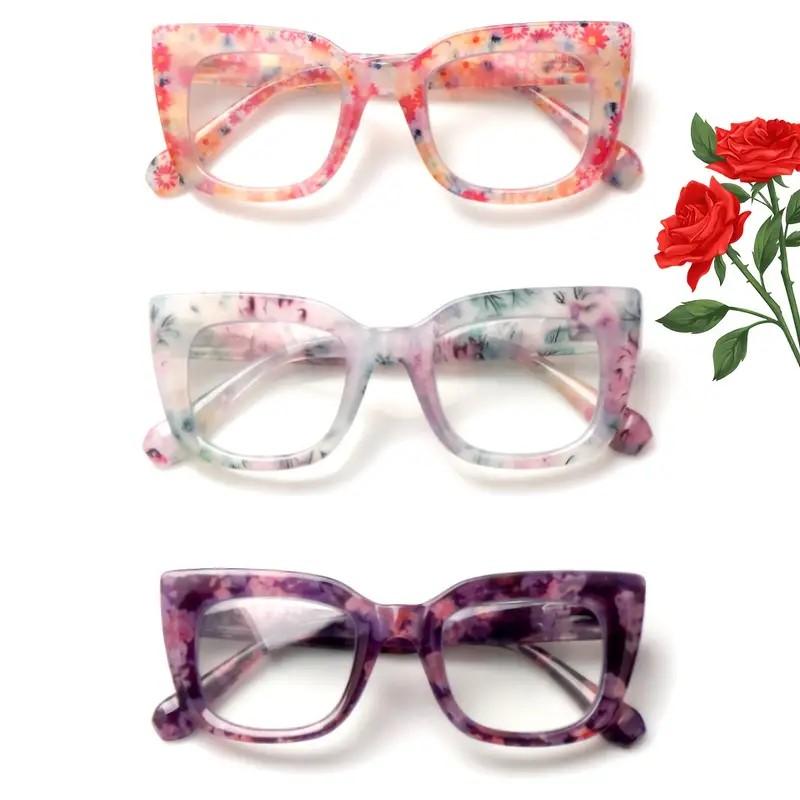 DEAAOK 3 Pack Blue Light Blocking Reading Glasses Fashionable Women's Reading Glasses with Spring Hinges Computer Eye Glasses