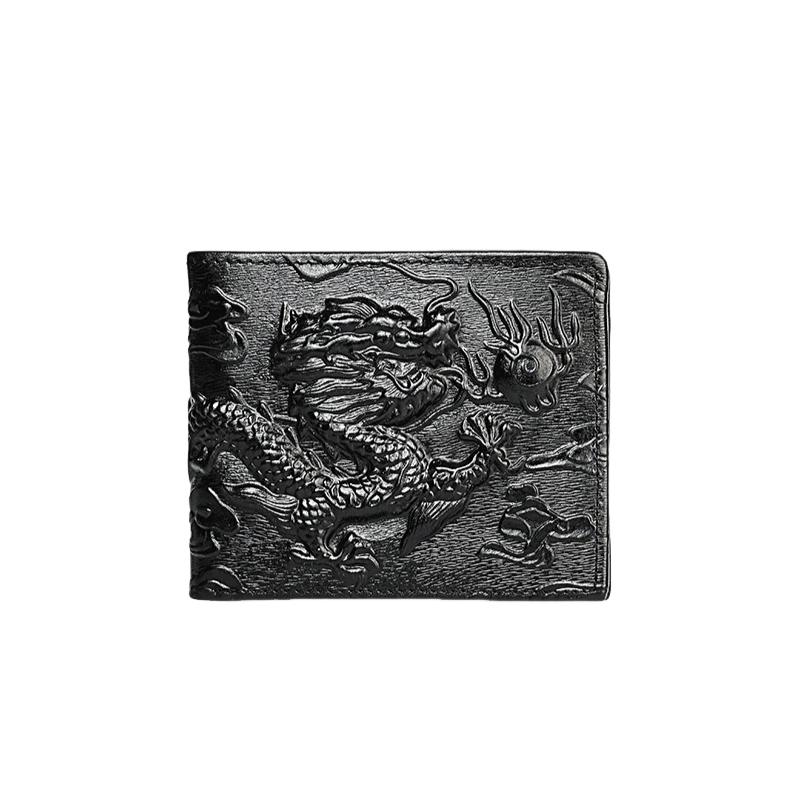 Men's Genuine Leather Bifold Wallet, Vintage Style 3D Dragon Pattern Design, Fashion Gift Choice, Stylish and Durable