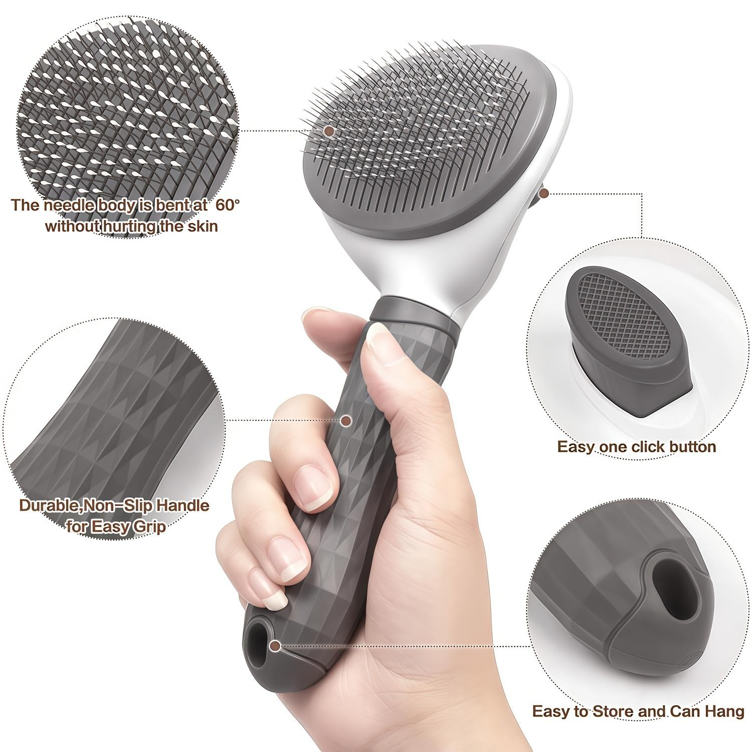 Self-Cleaning Pet Comb for Cats, Dogs, Rabbits, Detangles and Removes Loose Fur, Ergonomic Handle, Removable Lint Brush, Gentle Bath Tool, Deshedding Tool