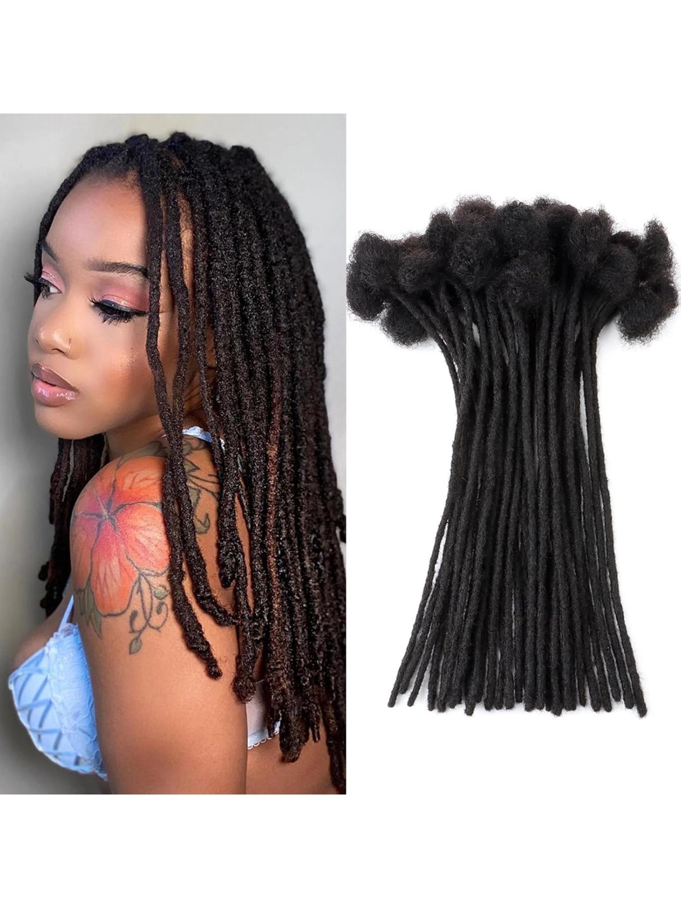 Interlocking Loc Extensions Human Hair for Women Men Full Handmade Permanent Dreads Locs, 0.6cm Width 100% Human Hair Dreadlock Extensions, Soft Human Hair Dreads Extensions, Natural Black (4-16 inch 10-100 Strands, 1B 0.6cm)