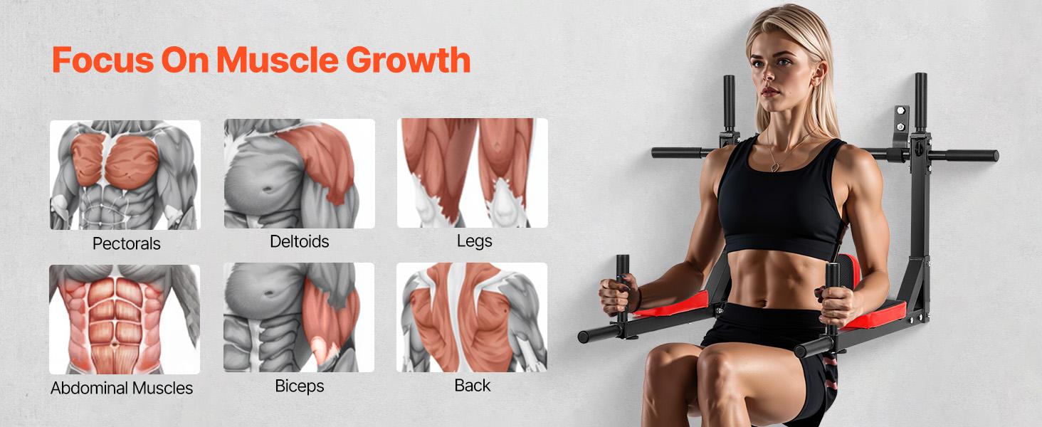 VEVOR Multifunctional Pull Up Bar, Wall Mounted Chin Up Bar Dip Station for Home Gym, Heavy Duty Steel Upper Body Workout Pull Ups, Power Tower Set Training Equipment Fitness, 440 lbs Weight Capacity