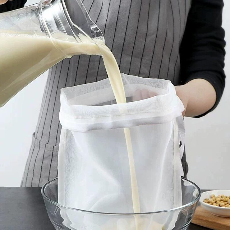 Reusable Nylon Food Filter Bag with Drawstring, Vegetable Juice Filter, Tea Coffee Yogurt Strainer, Tea Making Tool, Kitchenware, Kitchen Utensil and Gadget
