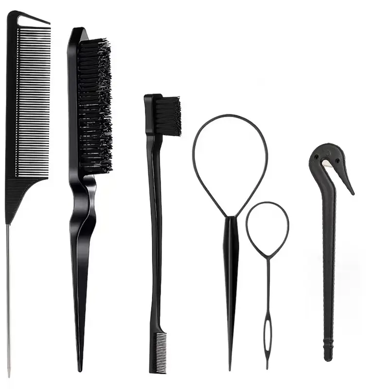 6pcs Hair Styling Tools Set, Tail Comb, Combing Brush, Hair Clips, Nylon Bristles, Abs Handle, Ideal for Weaving & Curling, Hair Tool Kit