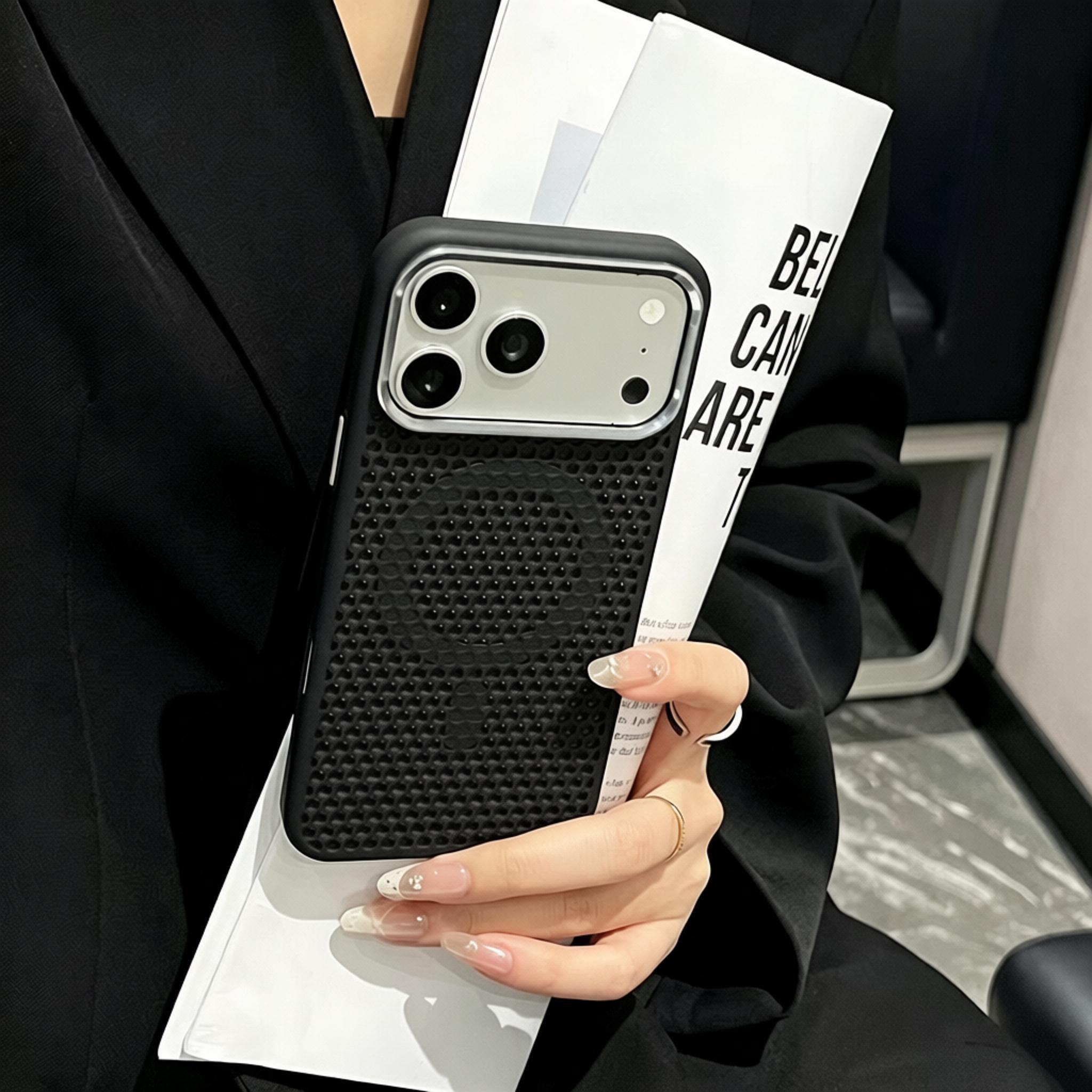 Metal Lens Frame with Honeycomb Heat Dissipation, Magnetic Phone Case with a Matte Feel, Shock-Resistant And Drop-Proof, Protects The Camera, Compatible with Iphone 17 Pro Max, 16, 15, 14, 13, And 12 Pro Max