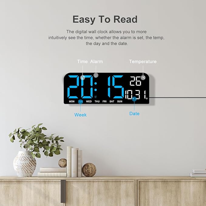 [TikTok Hot Seller]10 Decorative LED Digital Wall Clock - Bedroom Alarm with Temperature, Countdown Timer, Auto Dimming & Snooze - 12/24H Display, Modern Design for Home, Office & Dorm| Smart Home Decor Essential