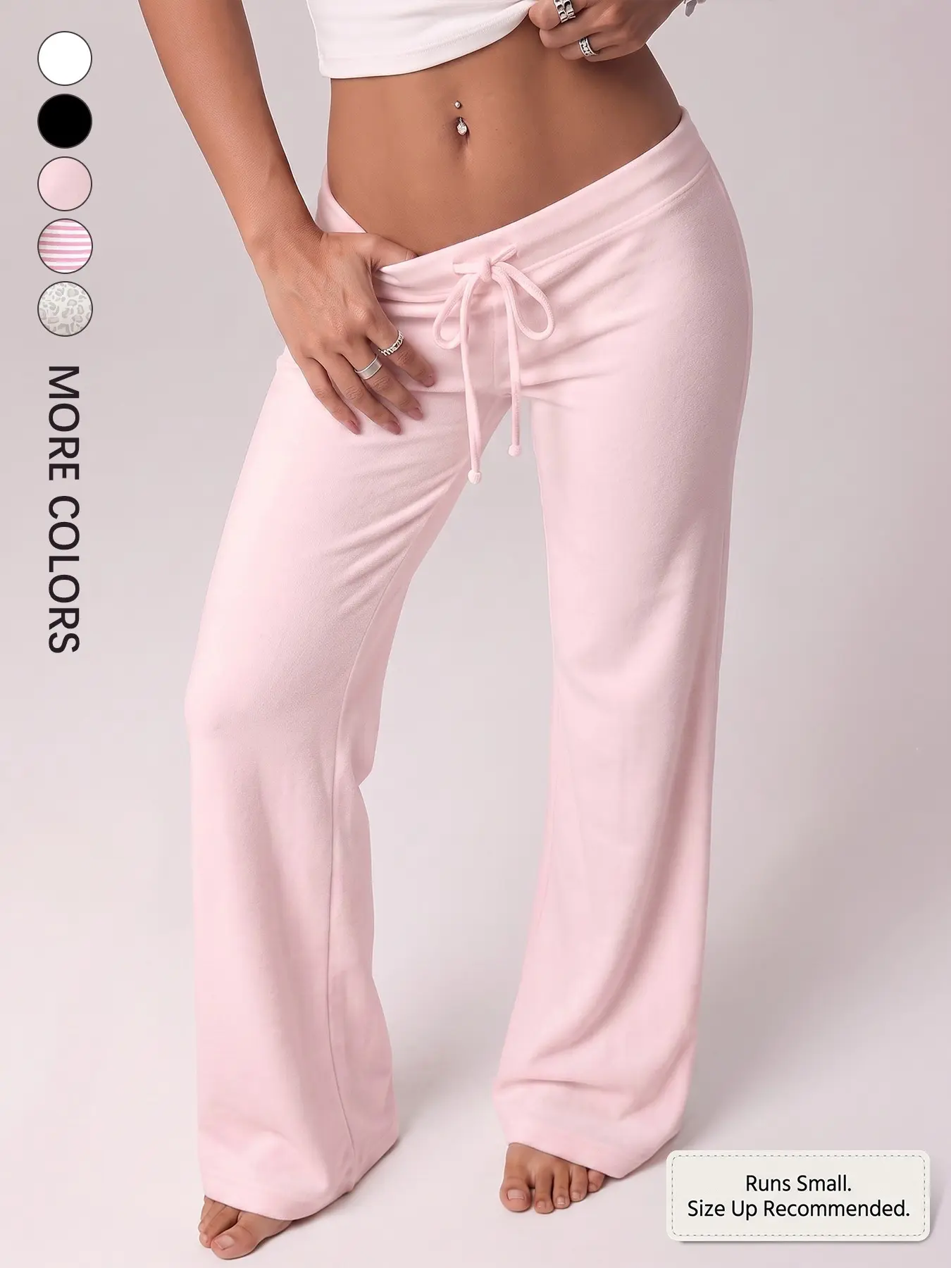 Women's White Low Waist Drawstring Flared Sweatpants, Y2K Micro Bootcut Lounge Pants, Soft Stretch Casual Trousers for Daily Wear, Flare Leg Pants