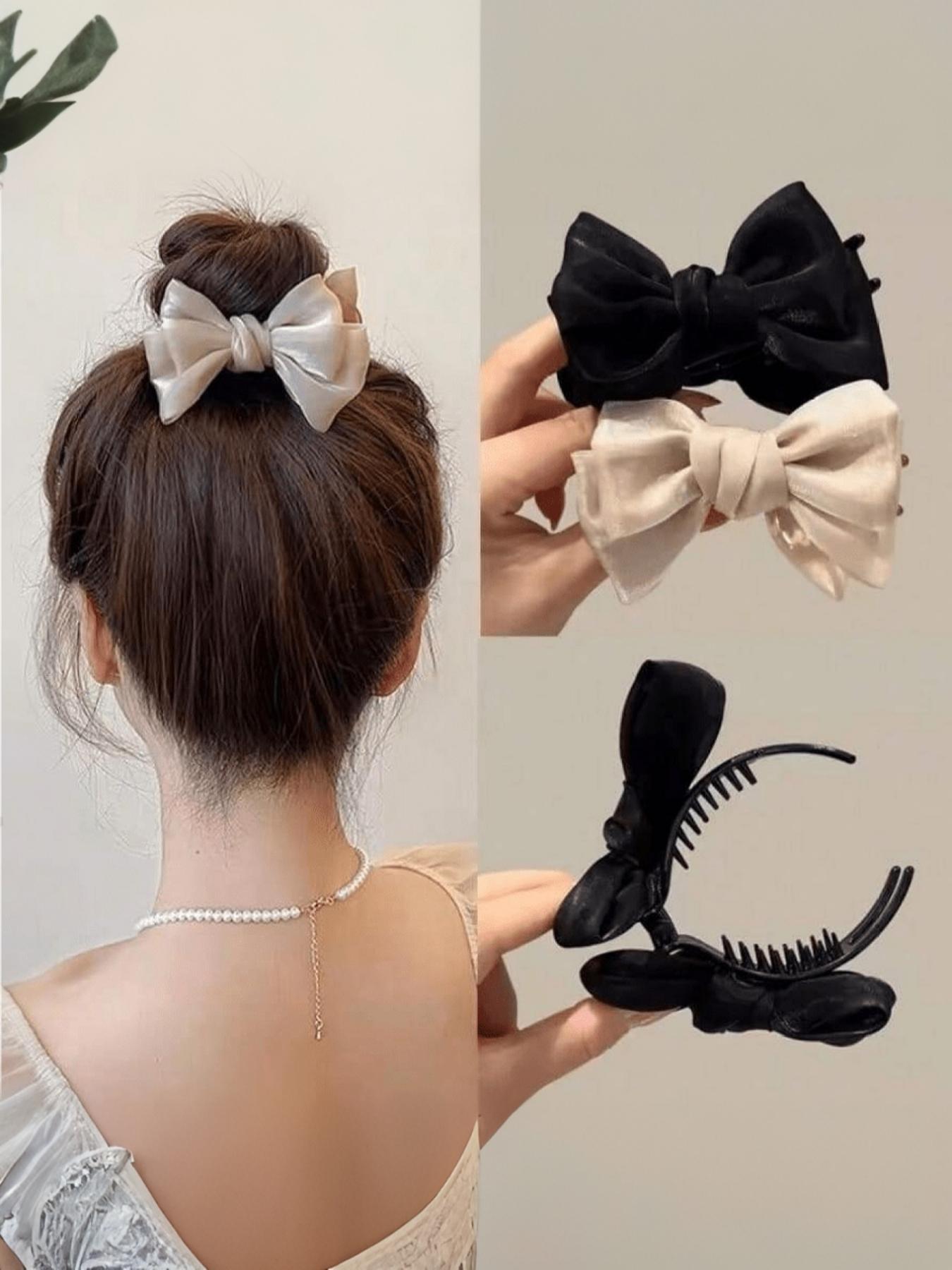 2Pcs Bow-Adorned Hair Claw Clip: Non-Slip Design, Suitable For Ponytails, Perfectly Matching Bun Hairstyles - An Ideal Choice For Women And Girls, Hair Clips, Hair Accessories, Claw Clips, Hair Clip Set