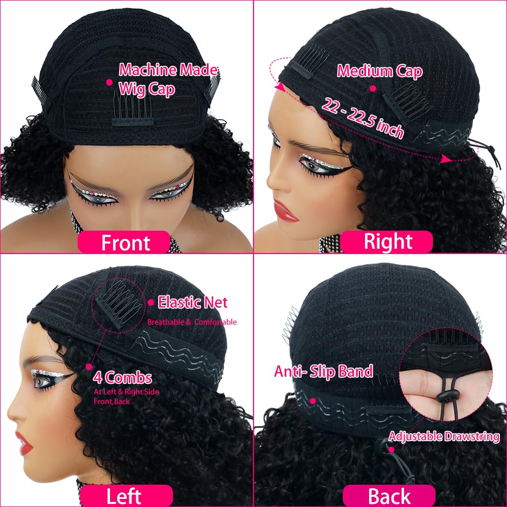 10s Install Wig [WEAR·GO HALF WIG] Half Wig Human Hair 180 Density Kinky Curly Half Wig 3 In 1 Seamless Flip Over Glueless Wigs Human Hair with Drawstring Beginner Friendly Curly Wig Headband Wig for Women Daily Wear 20 Inch