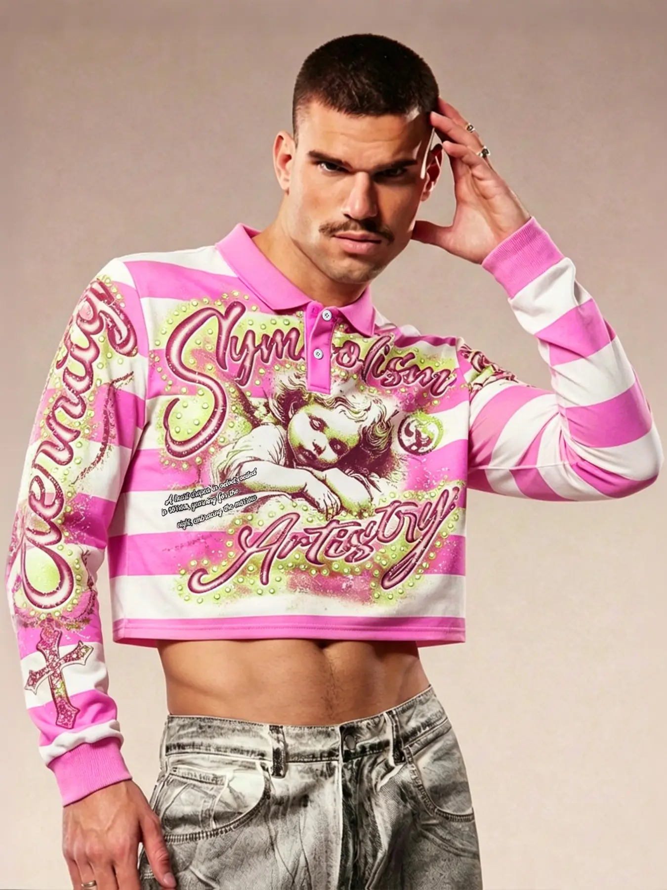 Unisex Millennial Barbie Striped Sweatshirt, American Retro Cross Angel Print, Loose-Fit Long Sleeve Pullover, All Seasons Casual Wear