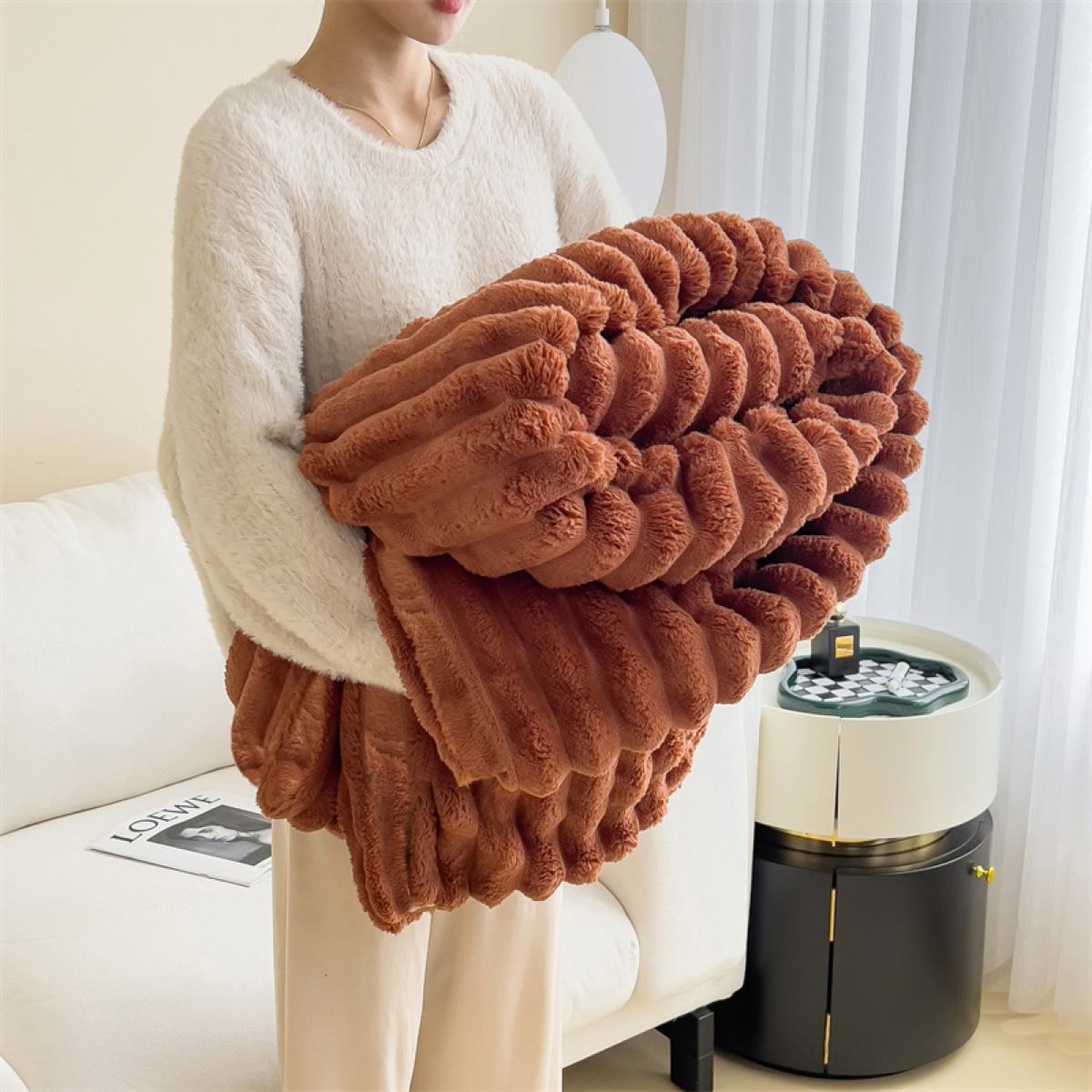 Faux Rabbit Fur Soft Fleece Blanket, Thick Warm Blanket, Soft Fluffy Blanket, Warm Bedroom Blanket, Warm & Cozy Throw Blanket, Versatile All-Season Gift for Home, Office & Travel, Available in Twin/Full/Queen/King Sizes