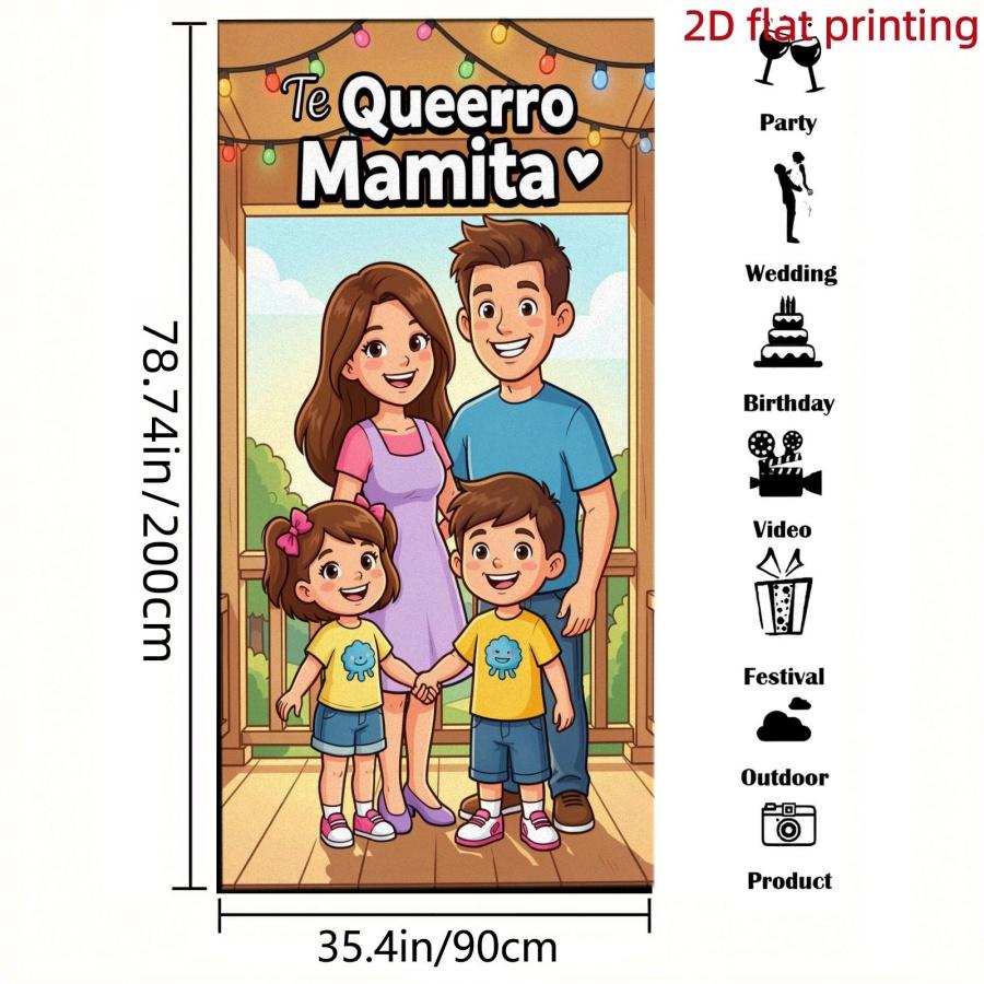2D Flat Banner 1pc, Family Portrait Background Cloth, Mother's Day Blessing Curtain, Home Party Decor, Polyester Material, Multiple Sizes Available