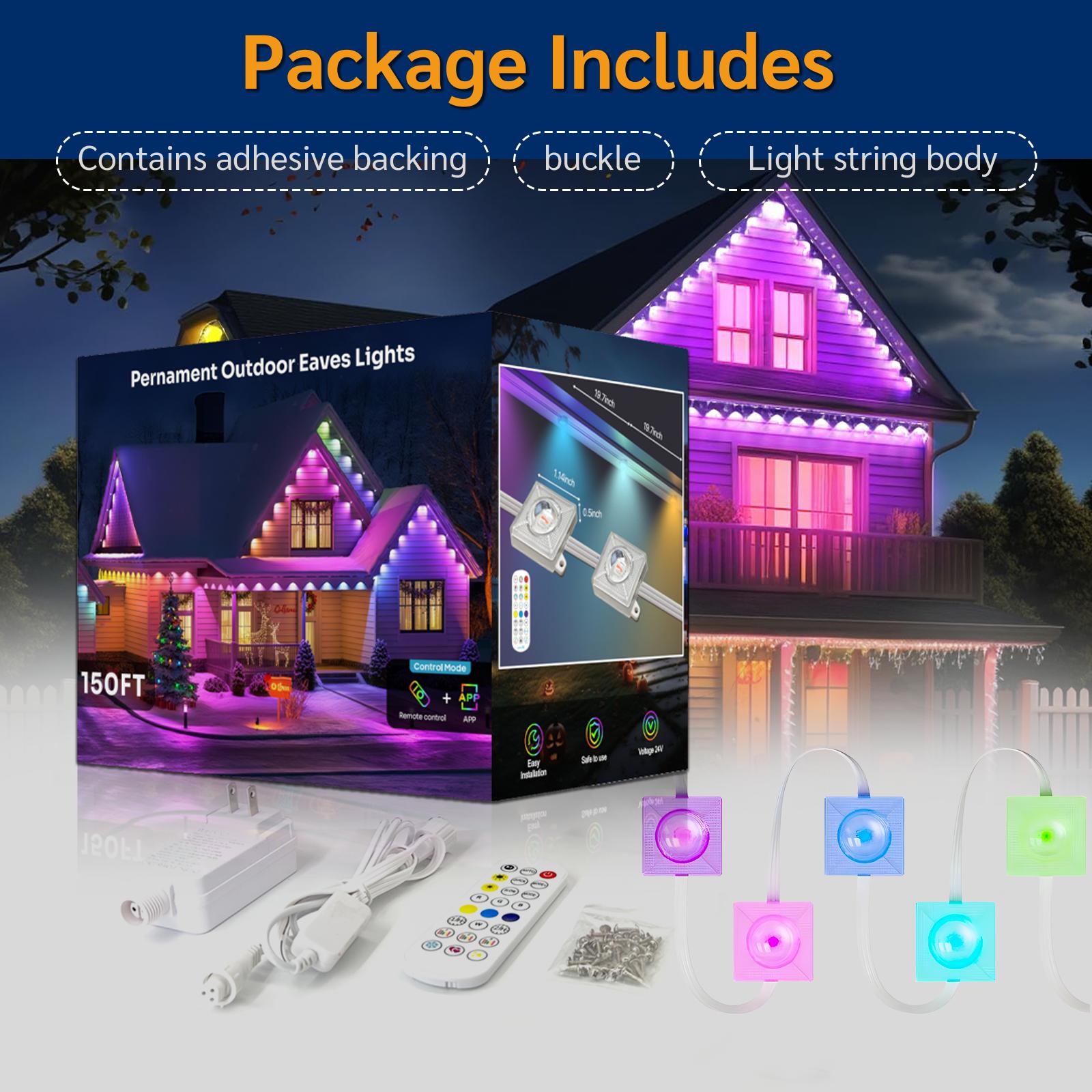GLITGATE Permanent Eaves Light, Outdoor Lighting With RGBIC, Permanent Outdoor Lights, Holiday Decorations for Party, Music Rhythm , Remote Control & Bluetooth APP Link, IP67 Waterproof, 50/100 Feet Long, for Festival and Daily Decor GLITGATE Permanent Eaves Light, Outdoor Lighting With RGBIC, Permanent Outdoor Lights, Holiday Decorations for Party, Music Rhythm , Remote Control & Bluetooth APP Link, IP67 Waterproof, 50/100 Feet Long, for Festival and Daily Decor