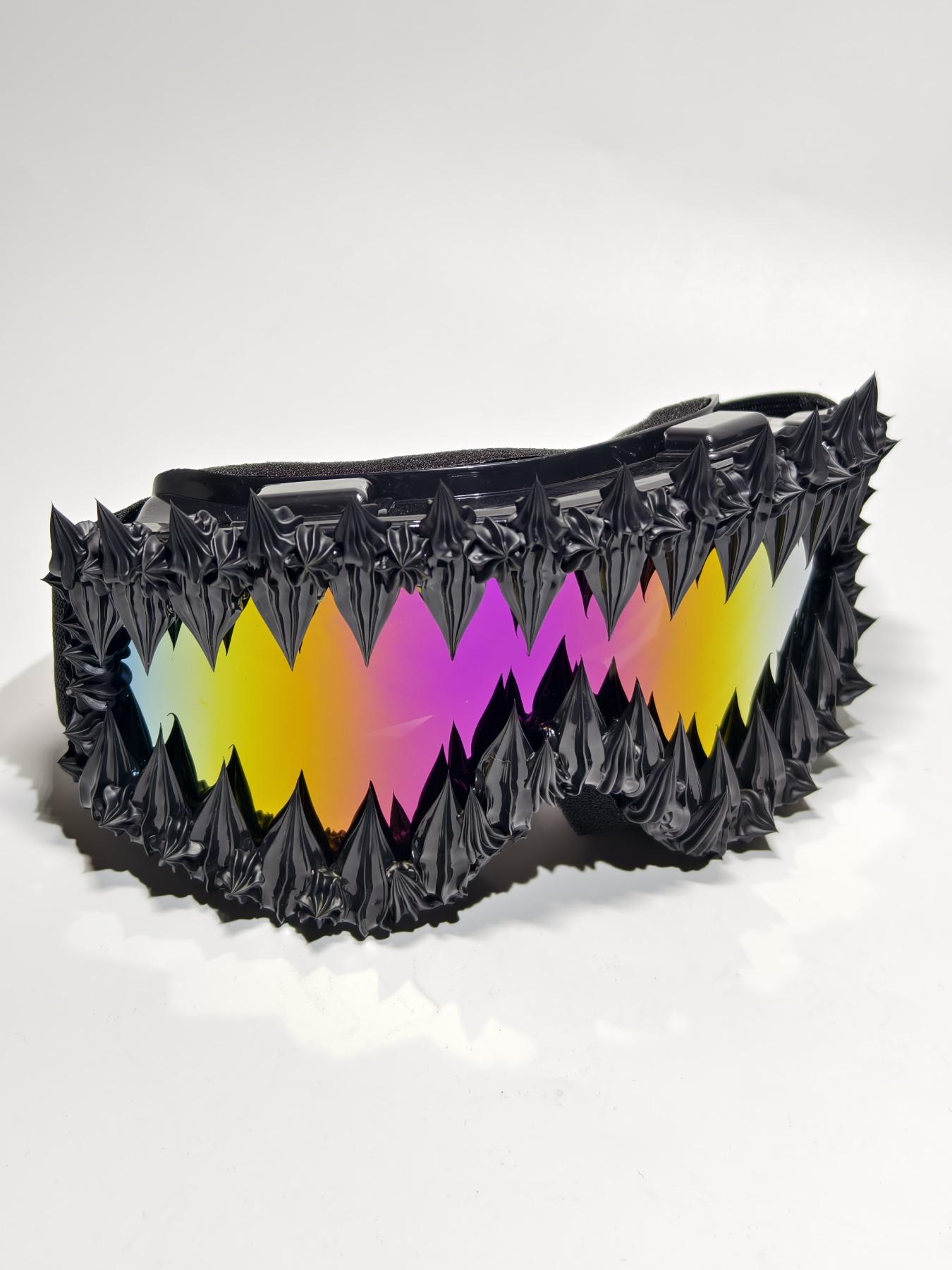 Punk Style Large Frame Anti-Wind Ski Goggles, Adjustable Elastic Strap, Handmade Random Effect, Outdoor Sports Eyewear