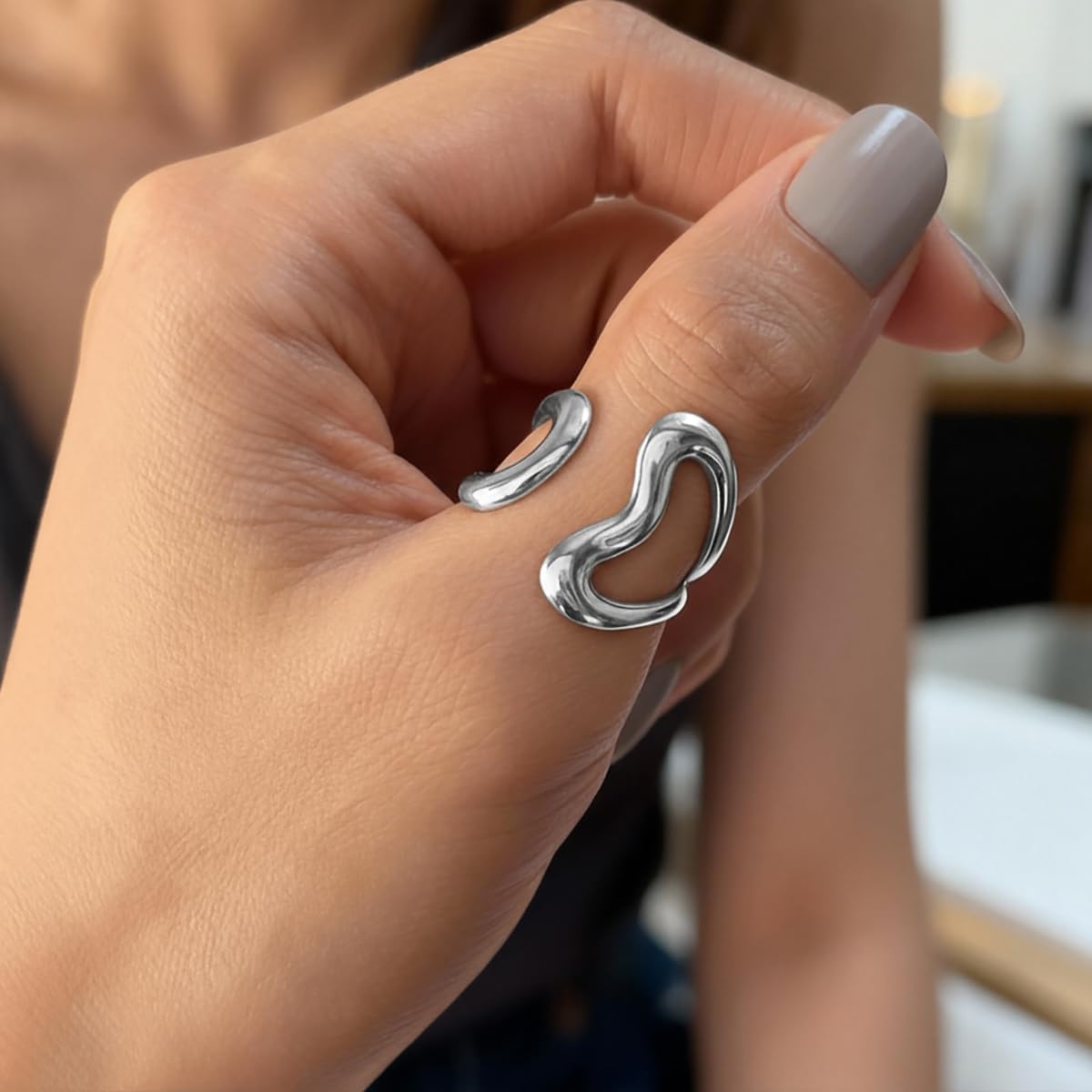 Thumb Rings for Women Non Tarnish, Chunky Rings for Women  Wavy   Cool Ring Adjustable Dainty Stainless Steel Christmas Birthday