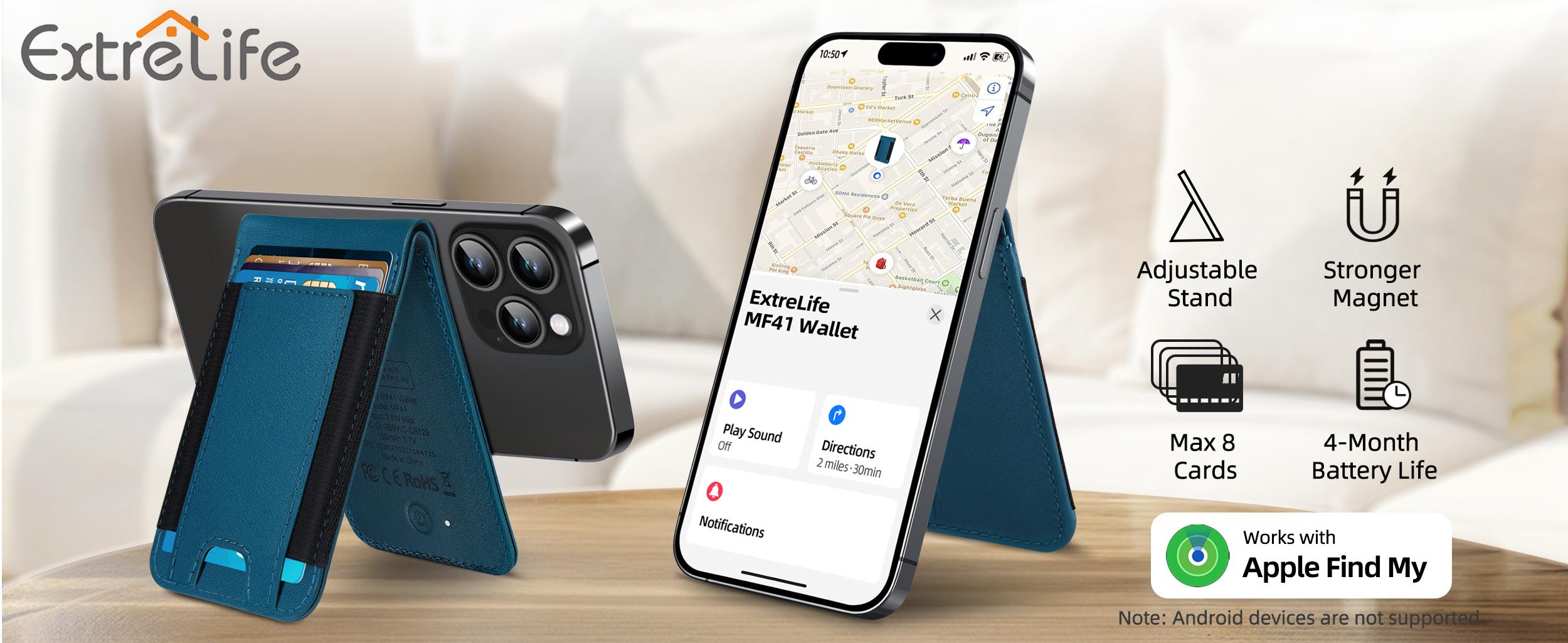 Magsafe Wallet, Works with Find My, Upgrade with Phone Wallet and Adjustable Stand, 3 Card Slots, Magnetic Wallet for Phone 16 15/14/13/12 promax plus Series, Fit 8 Cards, RFID Blocking, Blue Spring Magnetic Greenish