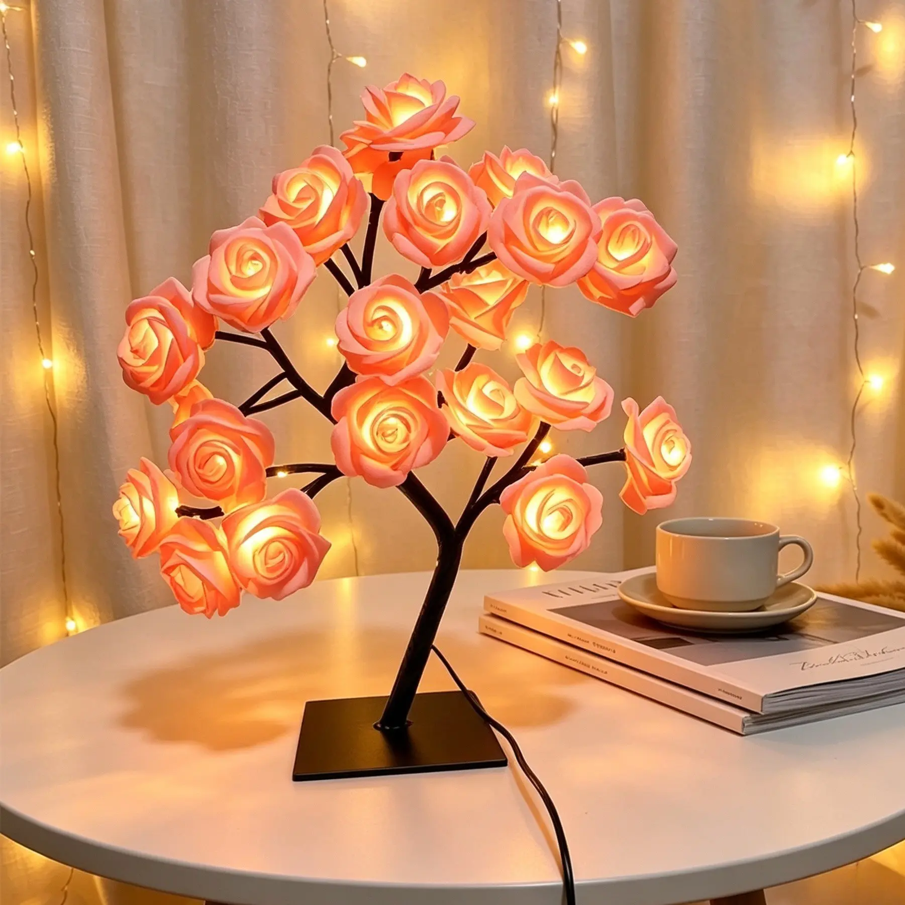 Rose Tree Lamp - USB LED Artificial Rose Night Light, Valentine Mother's Day Birthday Gift for Her Girlfriend Wife, Bedroom Home Decor Table Lamp