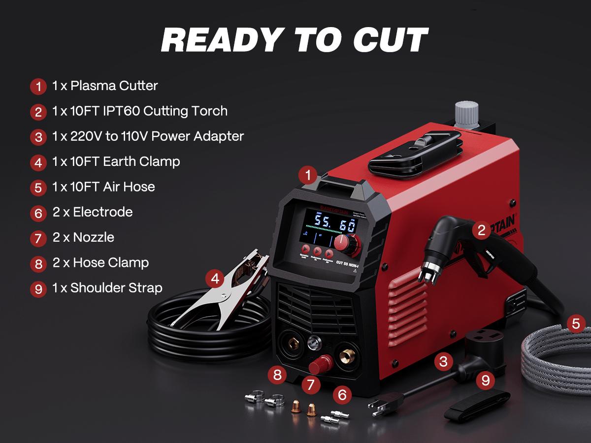Arccaptain CUT55 Non-HF Plasma Cutter, Blowback Non-HF Pilot Arc Plasma Cutting Machine, Large LED Display IGBT Inverter 110/220V Dual Voltage, 3/5" Clean Cut, Mesh Cutting, Rust Removal, PA PT Adjustable, Black Friday Deals, Xmax Gift for Man and Dad