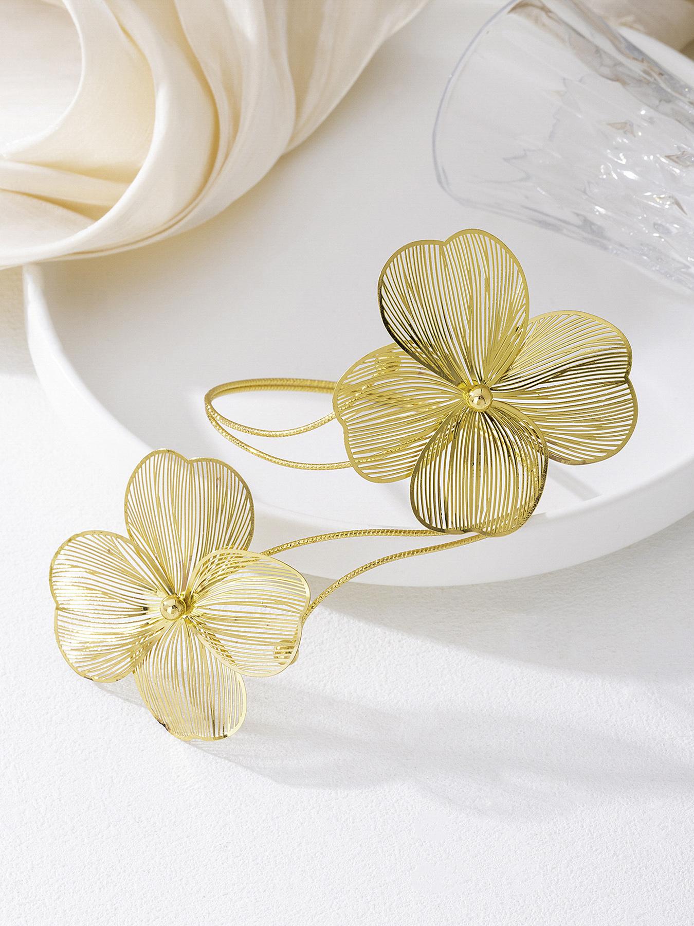 Gold Openwork Floral Bracelet — Women's Upper Arm Cuff | Personalized, Stylish Accessory & Gift for Festivals and Parties | Gold Bohemian-Style Jewelry