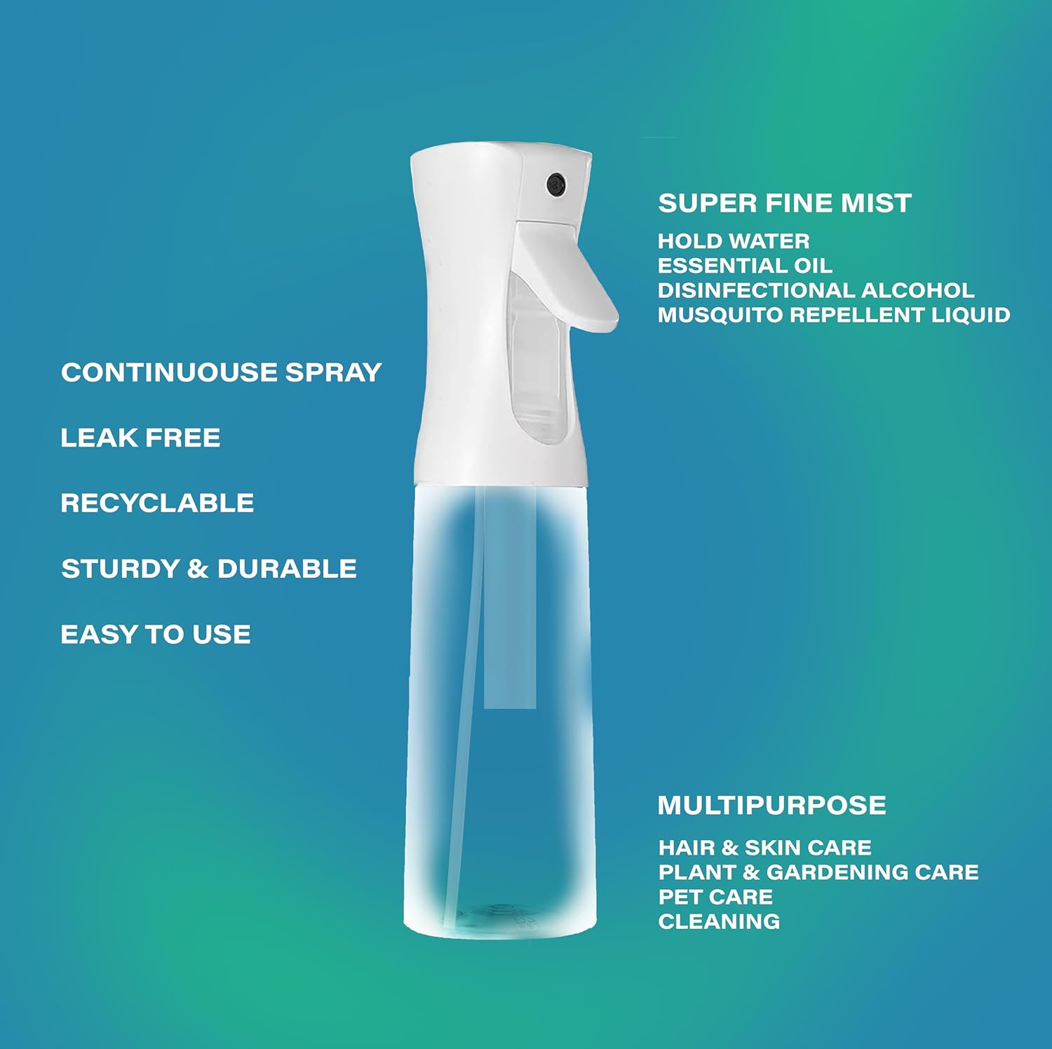 Two Pieces Continuous Spray Bottle for Hair Plant Care Cleaning 300ml Ultrafine Mist Pump Dispensers Eco-Friendly PET Material - Utensils