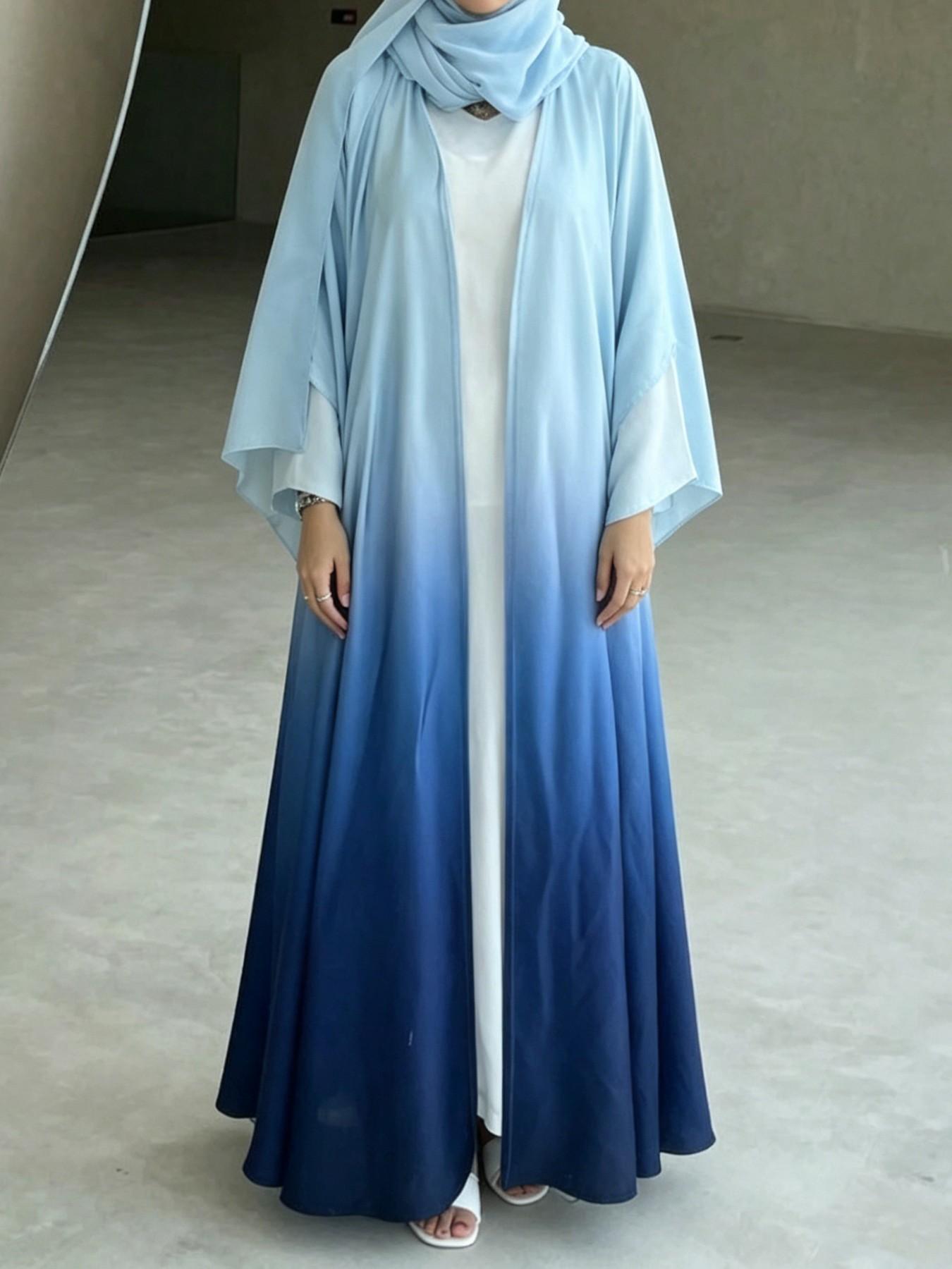 Elegant Light Blue Gradient Abaya Cardigan, Elegant Islamic Clothing, Modest Muslim Long Dress, Islamic Modesty Clothes, Perfect for Spring Summer Daily Wear, Stylish and Comfortable