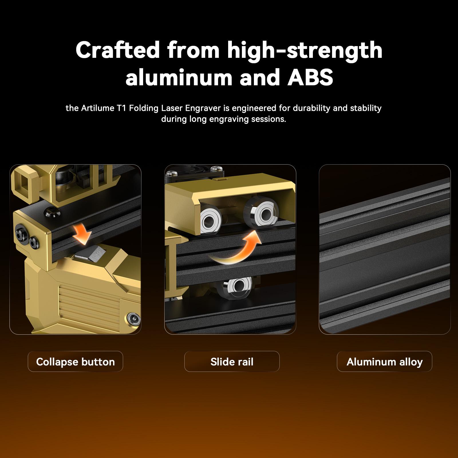 Artilume T1 Foldable Laser Engraver, No Assembly Required, Portable Use Anywhere, 10000mm/min Movement Speed, 0.01mm Accuracy, 200&times;150mm Working Area for Wood, Leather, Acrylic, and Coated Metal &mdash; Ideal for DIY & Small Businesses