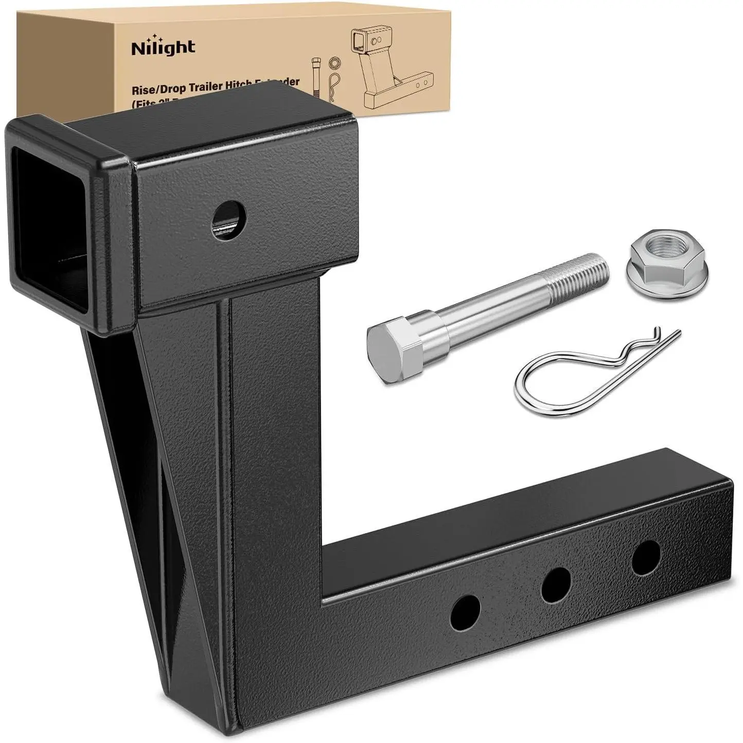 Nilight Universal Forged Steel Trailer Hitch Extension Riser, 2-Inch Receiver Towing Accessory with 8-Inch Rise/Drop, Bolt Kit, 10,000 lbs Capacity, Adjustable Length (4.7/6.7/8.6 in), Black Coated Leveling Tool for Class I-VI Receivers